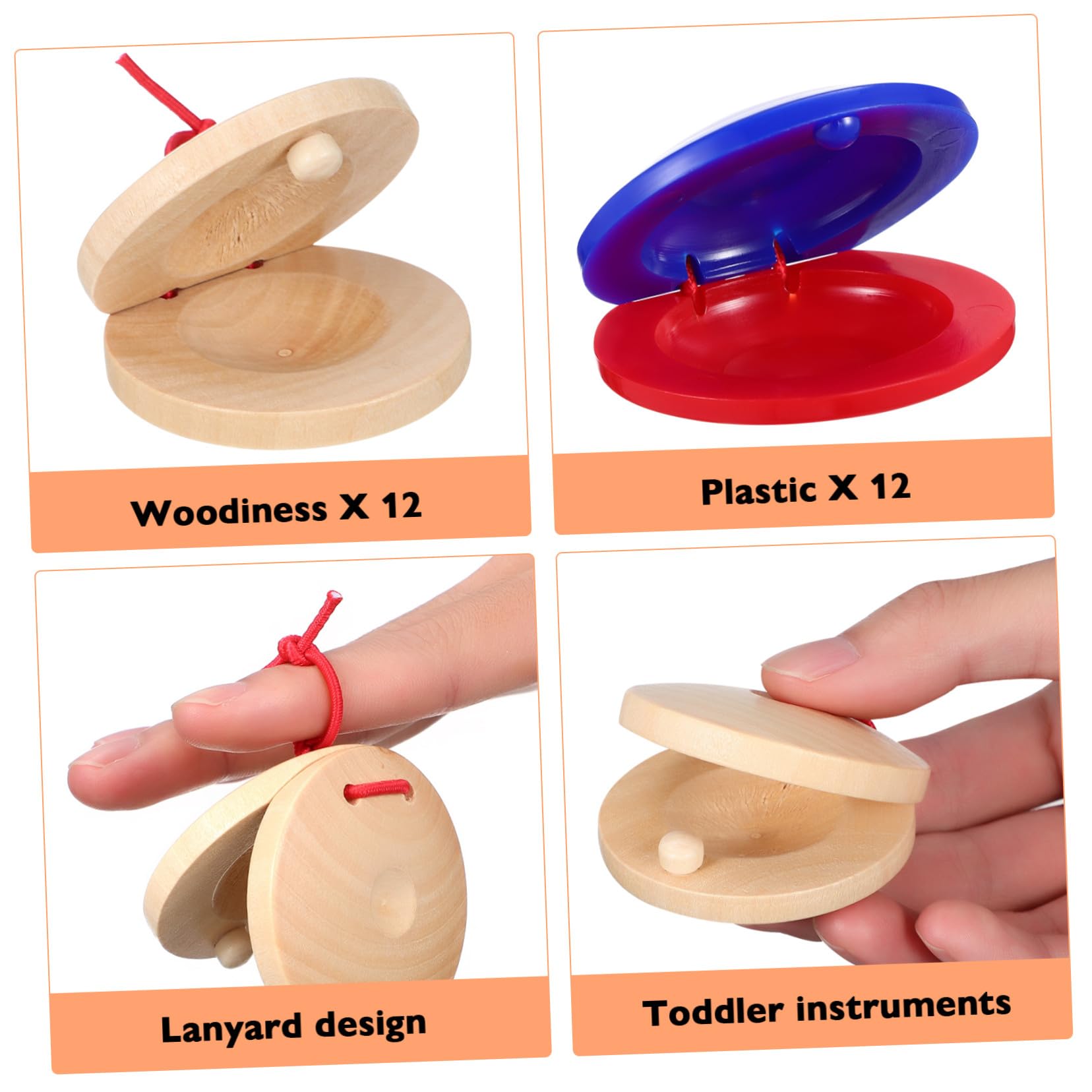 SEWACC Juego de 24 Piezas de Palas de Madera y Plástico para Niños, Juguetes Educativos de Percusión Infantil Que Entrenan la Audición y Fomentan la Comunicación Familiar