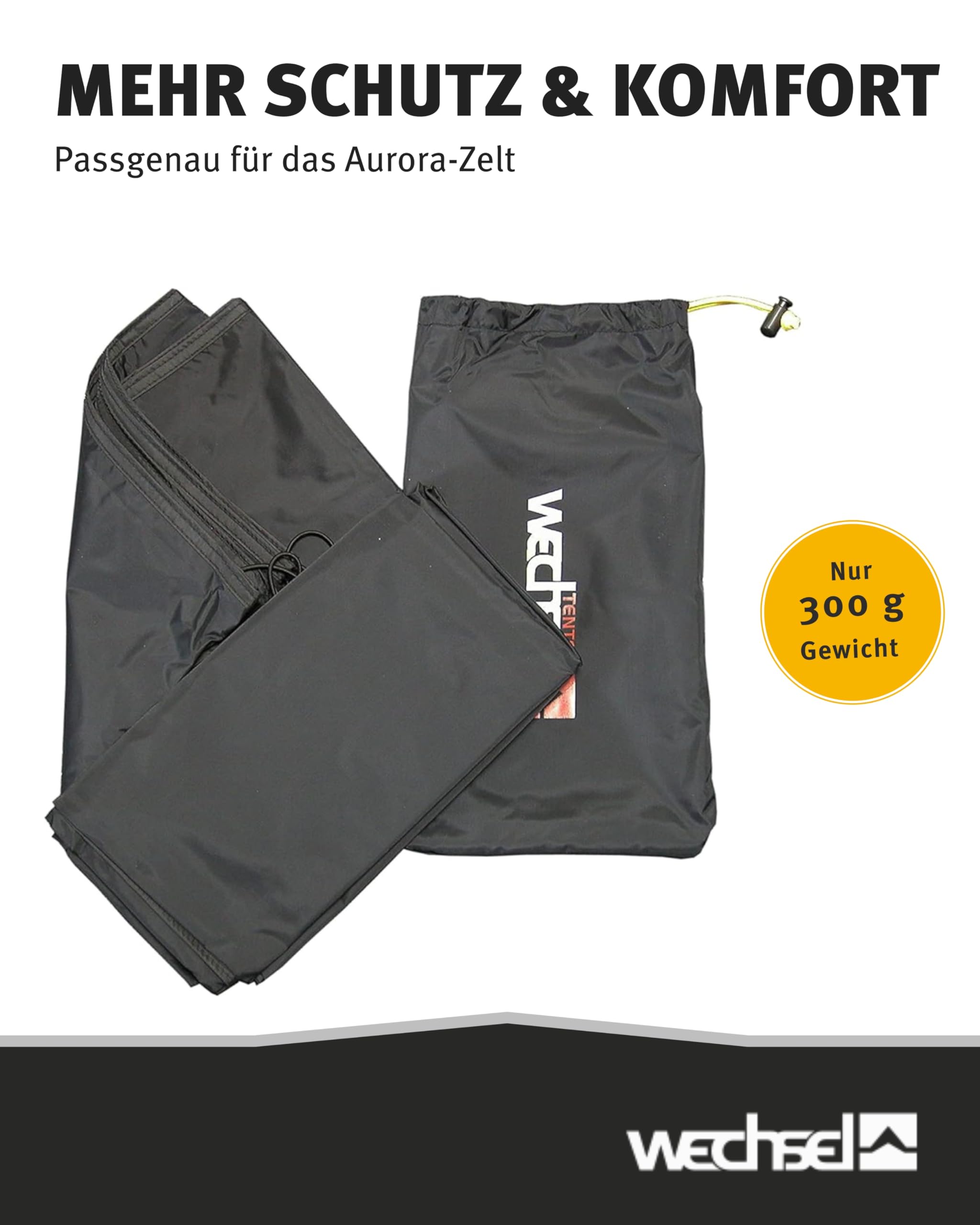 Wechsel Groundsheet Aurora I Schwarz I robuste Zelt-Unterlage Boden I Zeltplane wasserdicht mit 7000mm Wassersäule I Bodenplane aus 75D Polyester I Camping-Plane zum Schutz vor Nässe & Schmutz