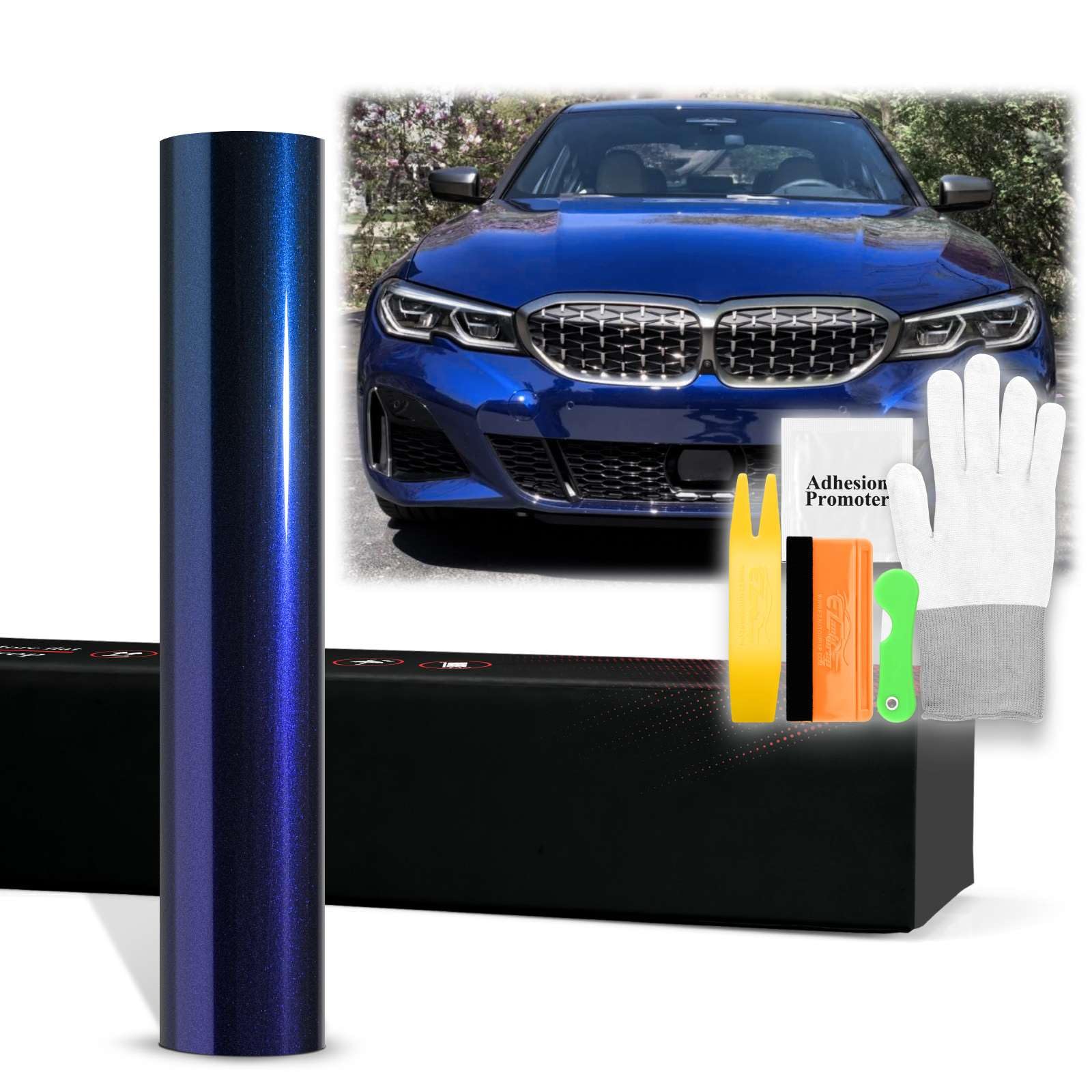 24"x60" (2FTx5FT) Tanzanite Blue PET Super Gloss Metallic High Glossy Vinyl Wrap Auto Car Sticker Decal Film Sheet Bubble Free Air Release Technology with Tool Kit