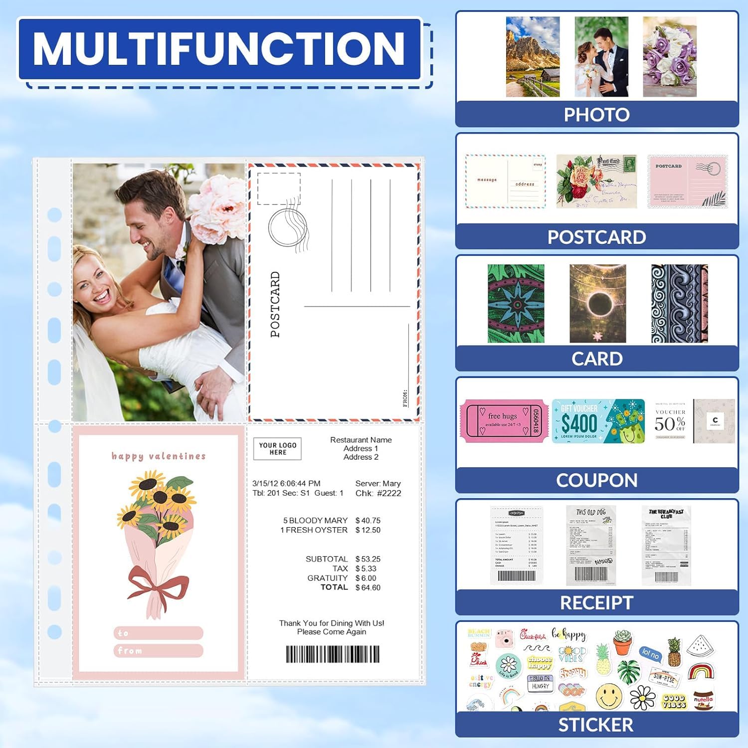 100 Pack Tasche A4 Foto Maniche,Raccoglitore Carte,4 Scomparti,Porta Cartoline A4,Buste Trasparenti Cartoline Inserimento,per La Protezione di Foto,Documenti,Cartoline(10,8 x 15,2 cm)