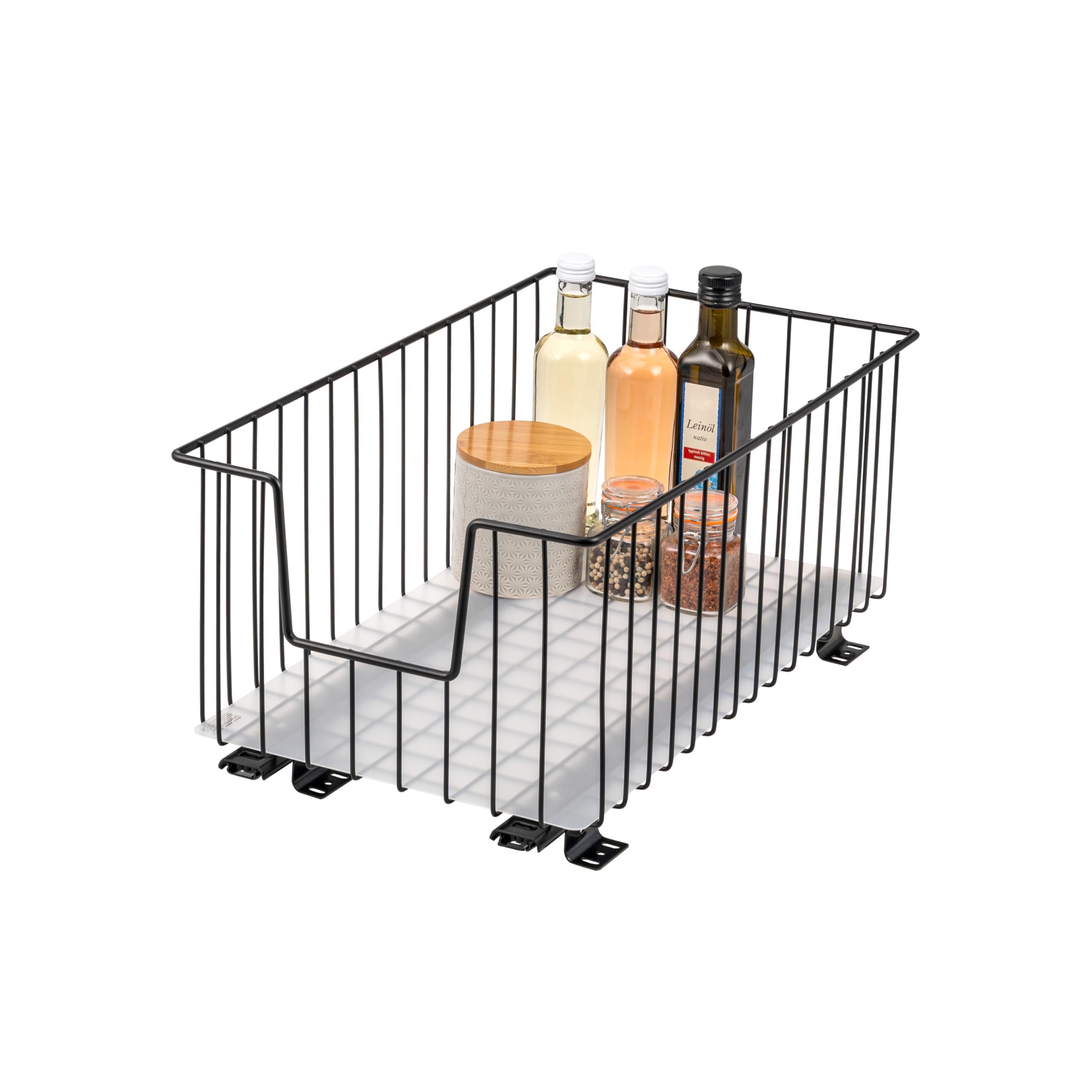 bremermann telescopic basket pull-out 30 cm wide with shelf, with telescopic rails, ideal for kitchen, bathroom & bedroom, made of metal (Black)