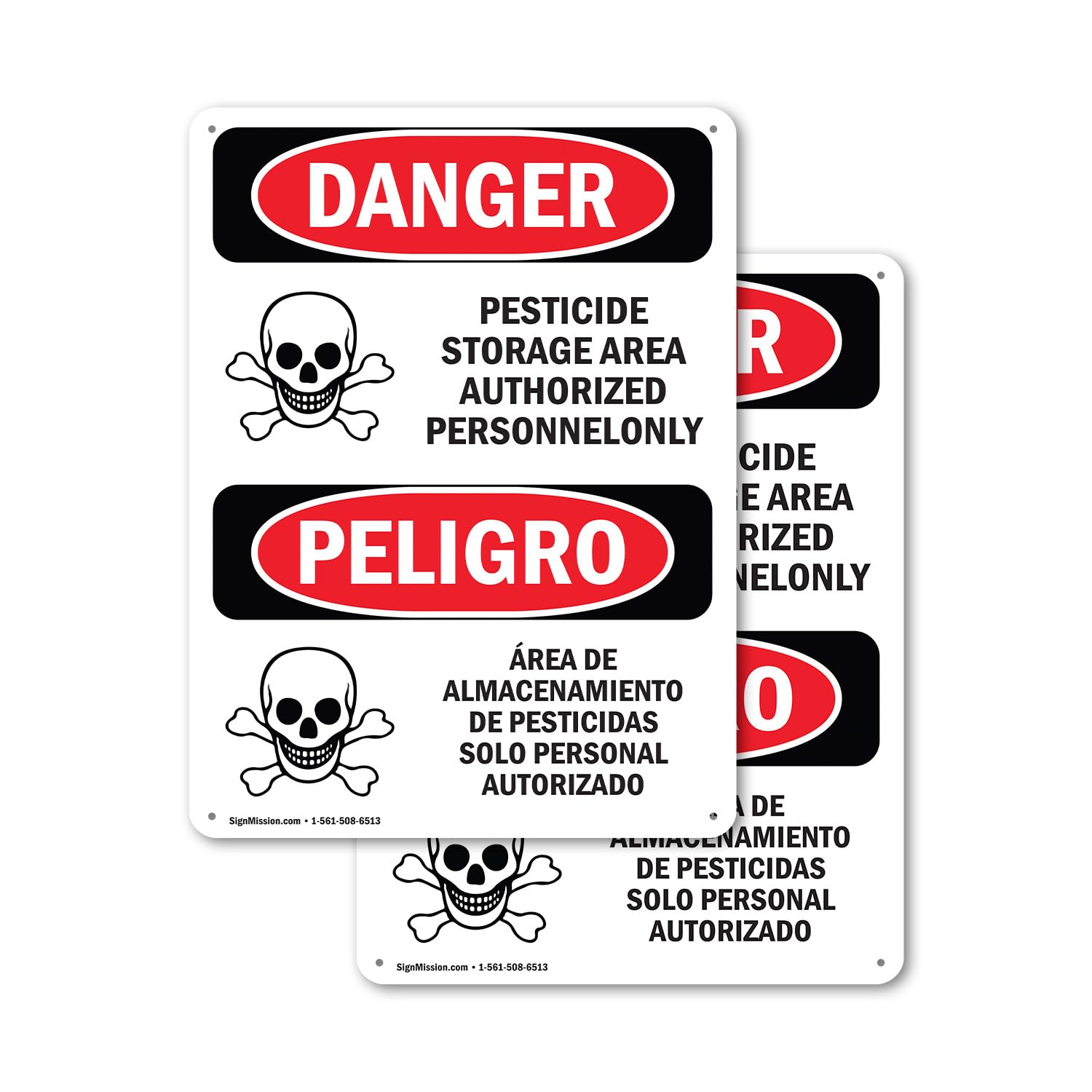 (2 Pack) Pesticide Storage Area Bilingual OSHA Danger Sign 12 Inch X 18 Inch Indoor/Outdoor Rust-Free Aluminum Metal Signs for Workplace, Workshop,