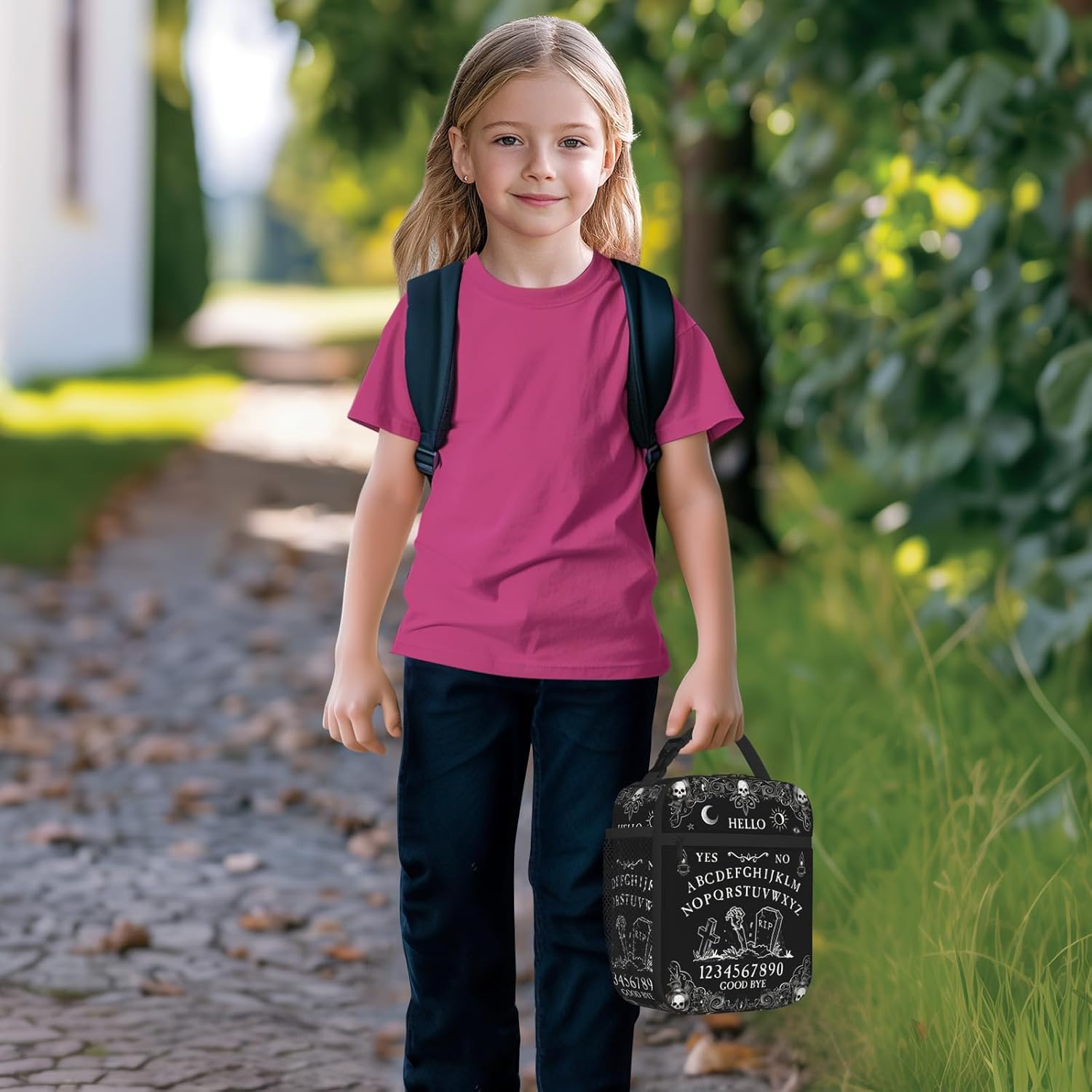 Goth Ouija Board Lunch Box, Gothic Halloween Skull Witchy Horror Lunch Bag for Kids Women Men, Black and White Spooky Insulated Thermal Cooler Lunchbox Meal Tote Bag for School Work - Image 6