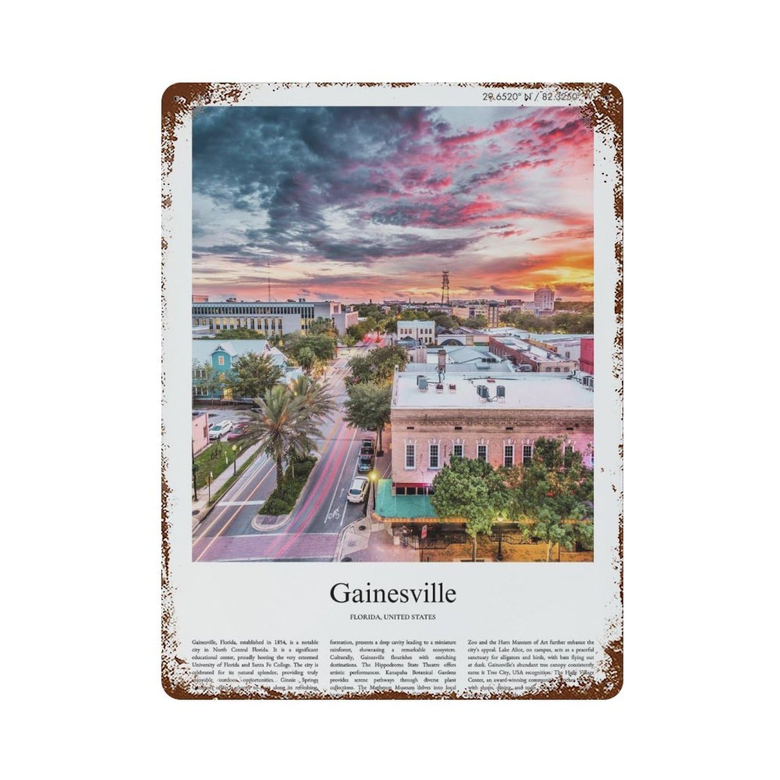 xiaoxiaoshen Gainesville Florida, United States, USA City Scenery Wall Decor Art Metal Tin Poster Modern Home Decor Art Home Bar Shop Decorations Vintage Sign 40x30cm