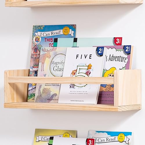 Miniatura 8 de AZSKY Estantes de guardería para pared de habitación de niños, estante de guardería con ganchos para dormitorio, estante flotante de 16 pulgadas