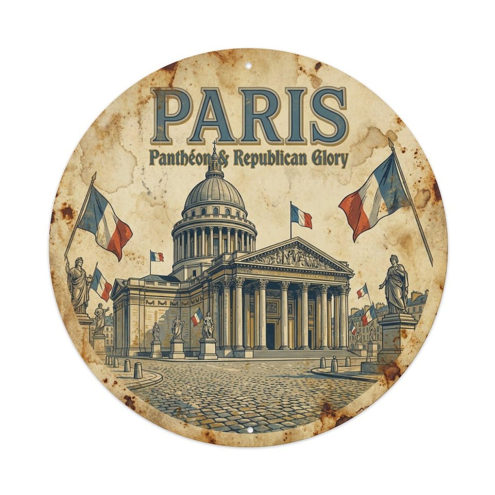 Olhnbad Style Heritage City Pantheon Republican Paris Travel Metal Tin Sign