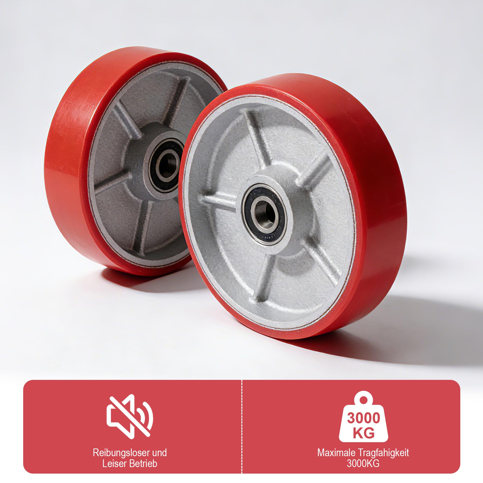2 ruote per carrello sollevatore in poliuretano 180 x 50 mm, asse 20 mm, cuscinetti a sfera per carrello sollevatore, ruote di ricambio, fissatore, ruote per pallet, carico massimo 3000 kg