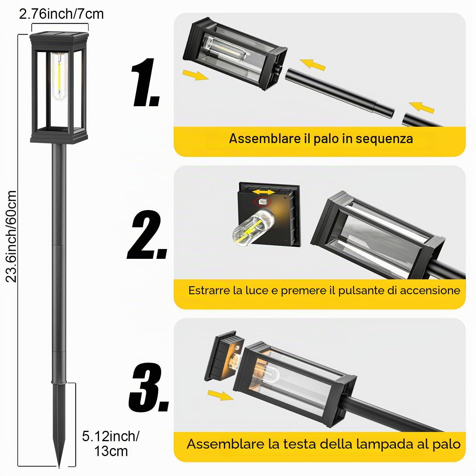 8 Pezzi Luci Solari da Giardino Esterno, Lampade Solari da Giardino con Interruttore Automatico, IP65 Luci da Esterno Giardino per Sentieri, Giardini, Cortile