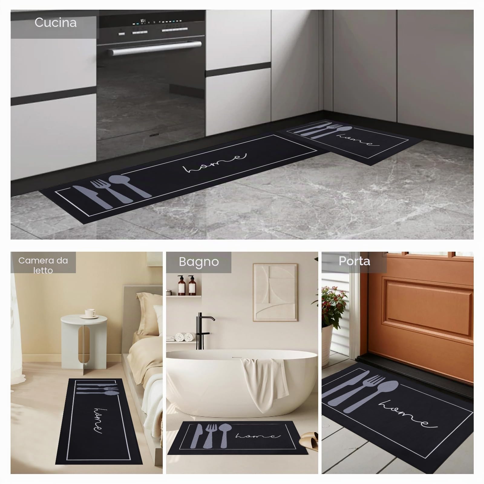 LHHMZ 2 Pezzi Tappeto Antiscivolo Lavabile, Tappetino per Cucina, Corridoio, Sala da Pranzo e Ingresso, 43x75cm + 43x120cm