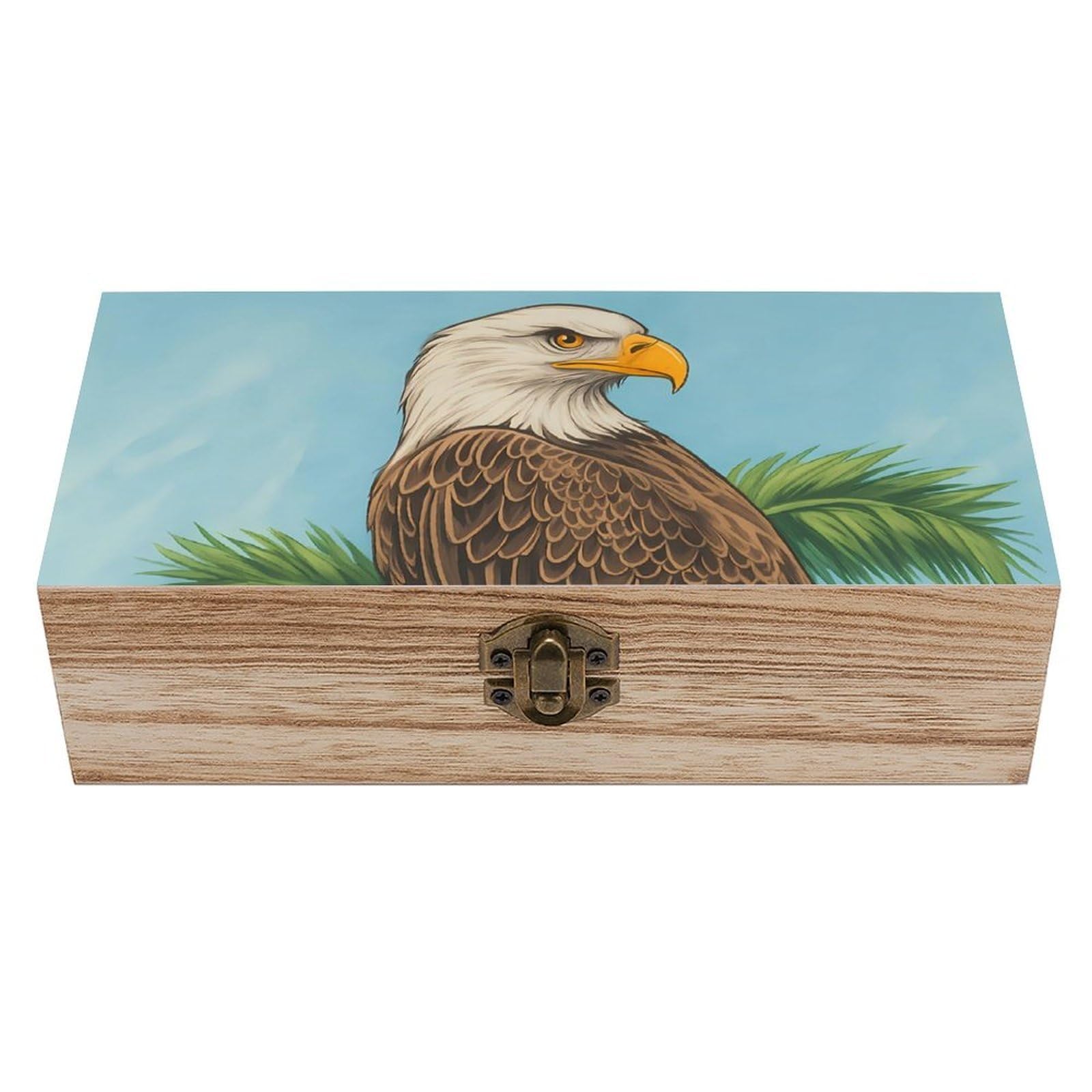 Oudrspo Eagle on Palm Tree Retro Wooden Storage Box Keepsake Jewelry Decorative Art Storages Box Gift Boxs