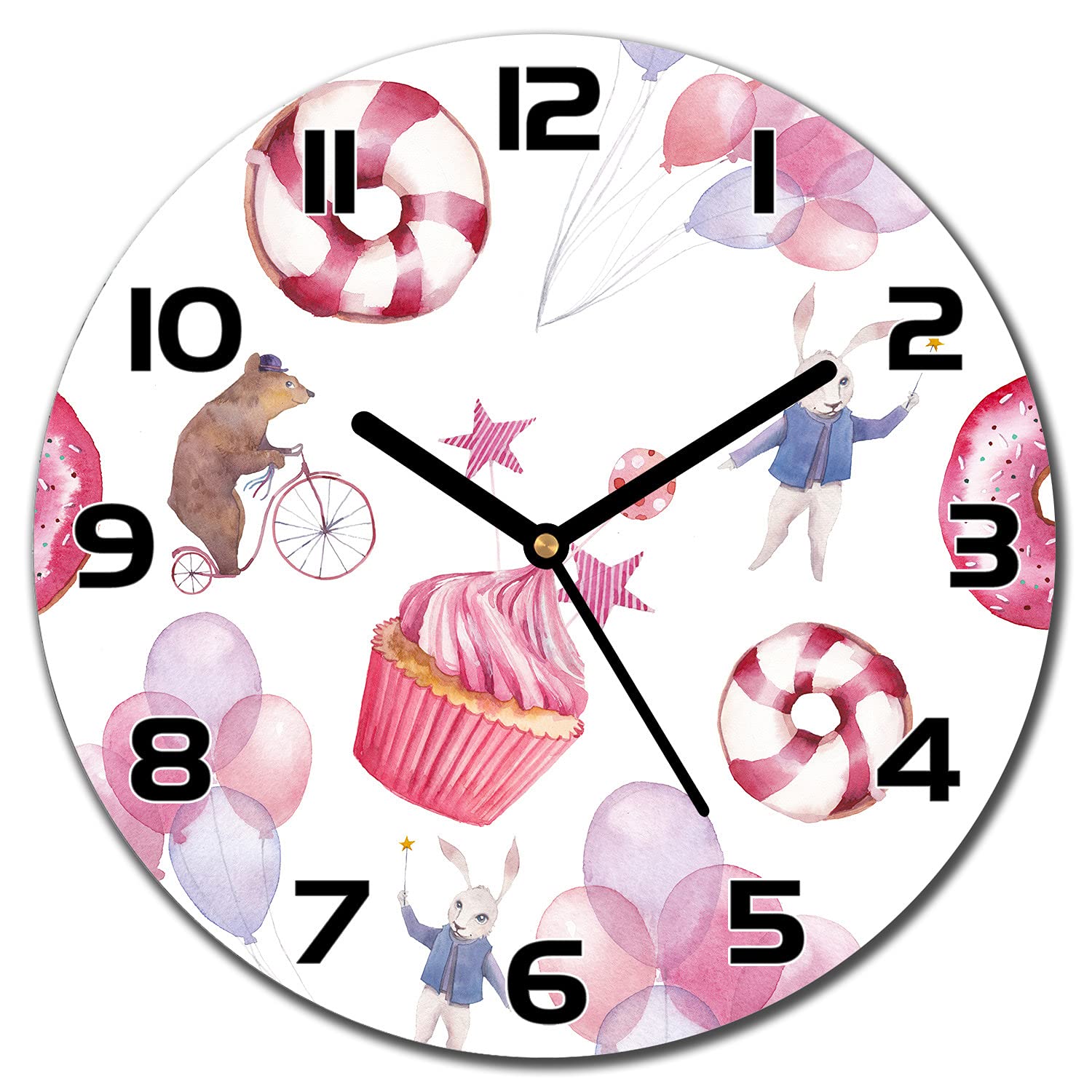Horloge murale moderne en verre Coloray salon cuisine motif animaux mignons 30cm