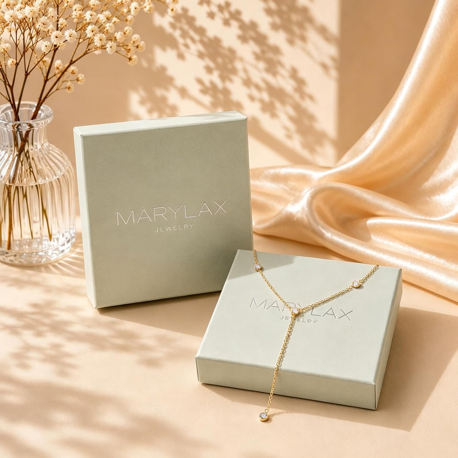 Lariat Gold Necklace for Women, 14K Gold Plated Dainty Drop Y Necklace, Waterproof Non Tarnish Long Layered Beaded Chain Lariat Necklace Prom Jewelry Summer Vacation Gift for Her