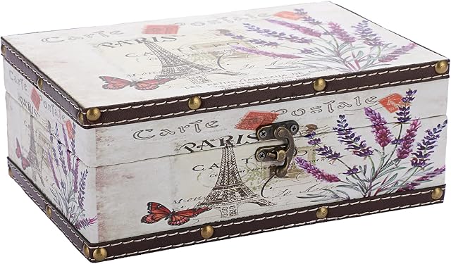 SUMNACON Wooden PU Leather Treasure Box Storage Jewelry Box, Decorative Rectangle Trinket Box Keepsakes Box Treasure Organizer for Collection, Gift, Home Decoration, 23x16x9cm (Tower Lavender)