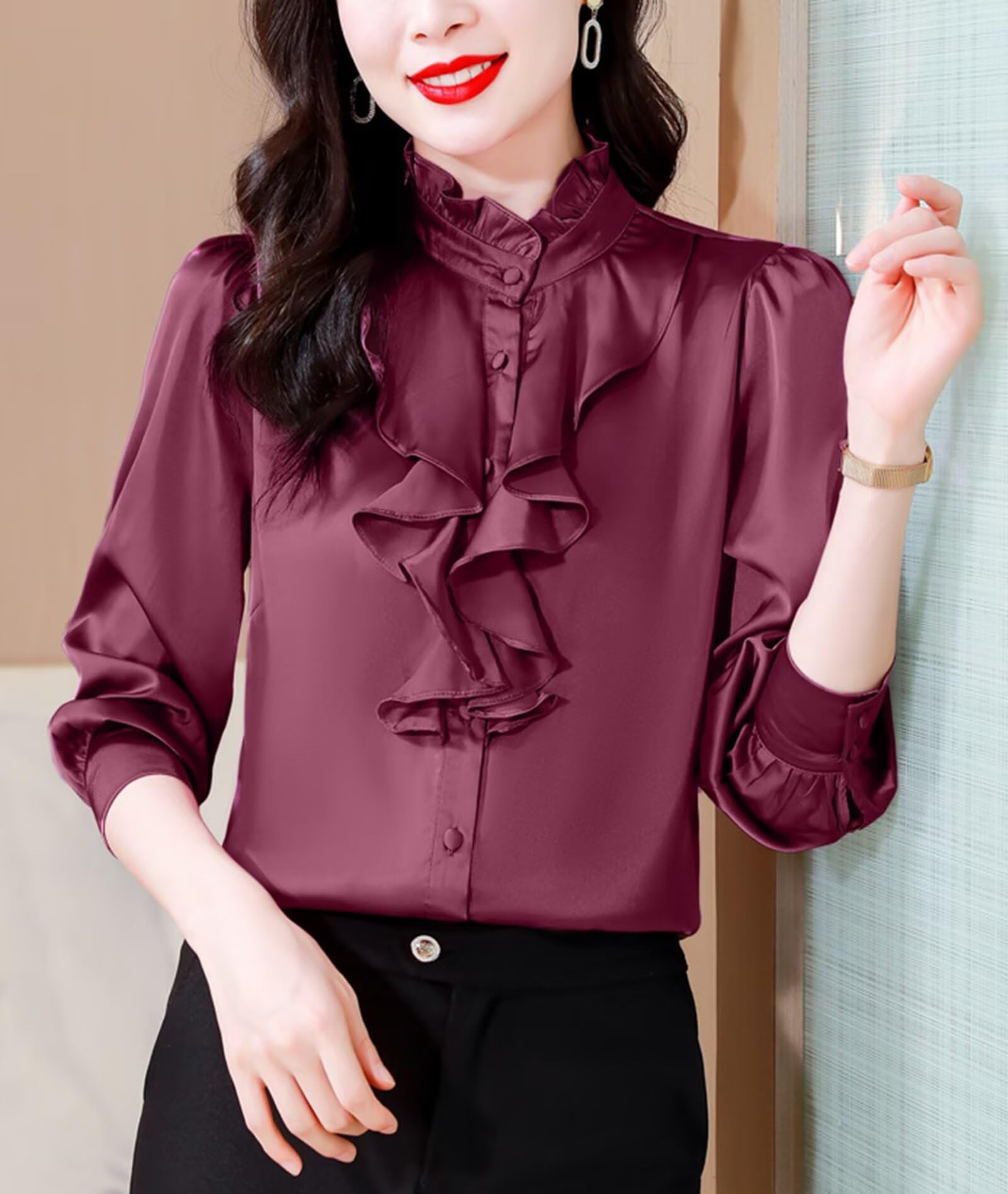HNVAVQ Blusa Donna in Seta 100% – Camicia Manica Lunga Elegante da Ufficio