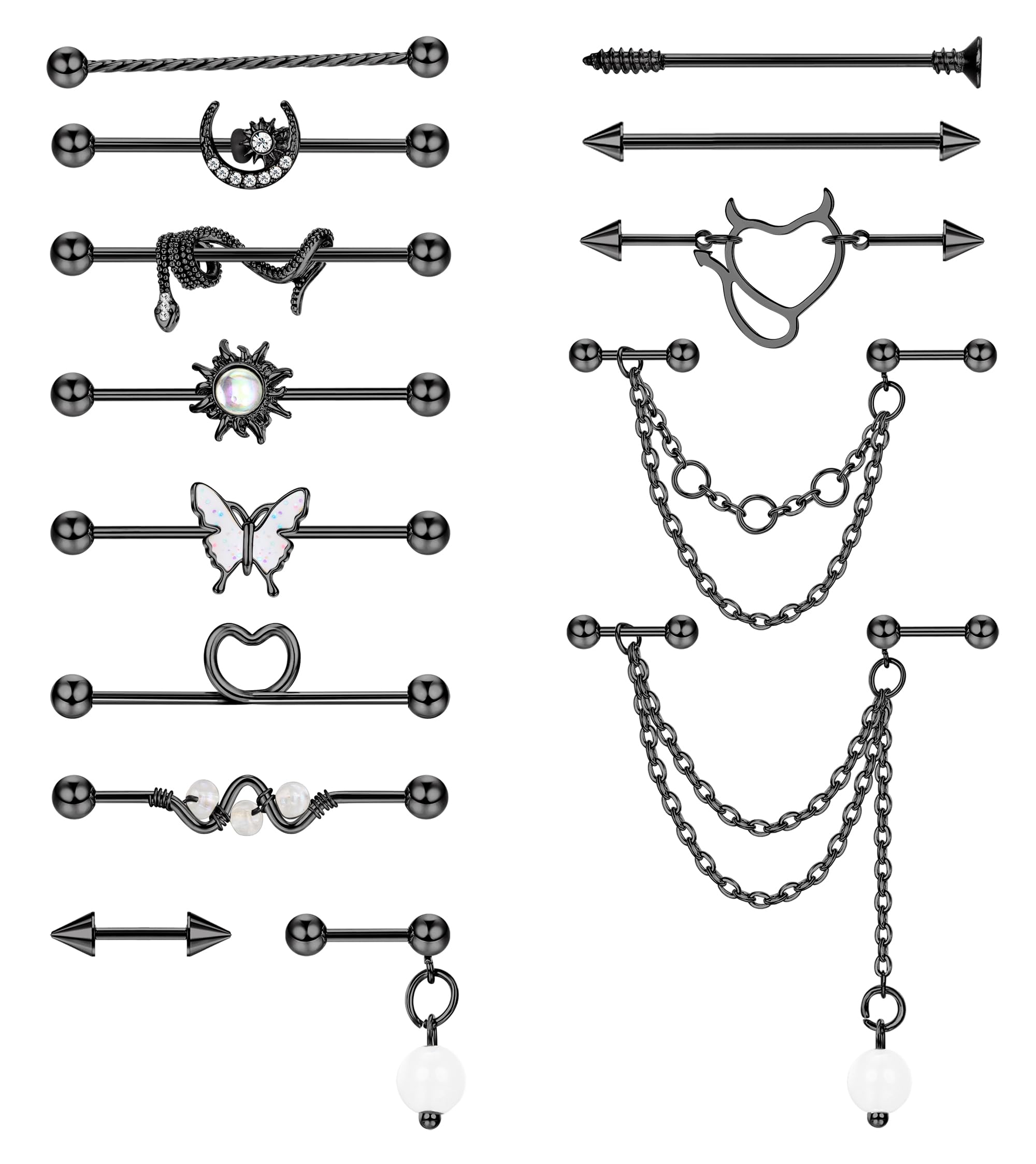 14G 16G Industrial Piercing Bar Earrings - Surgical Steel Cartilage Helix Jewelry for Ear - Gold Silver