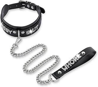 ADEMISHIA Letters Collar Choker and Leash Set, Custom Name Gothic Leather Cho...