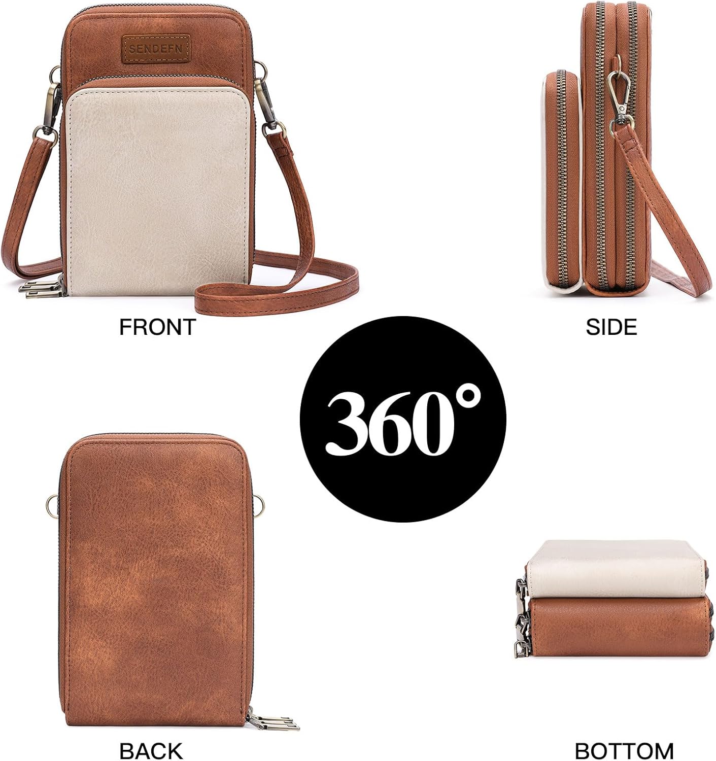 SENDEFN Small Leather Crossbody Bag for Women Cell Phone Crossbody Purse Bags with Shoulder Strap with 4 Card Slots