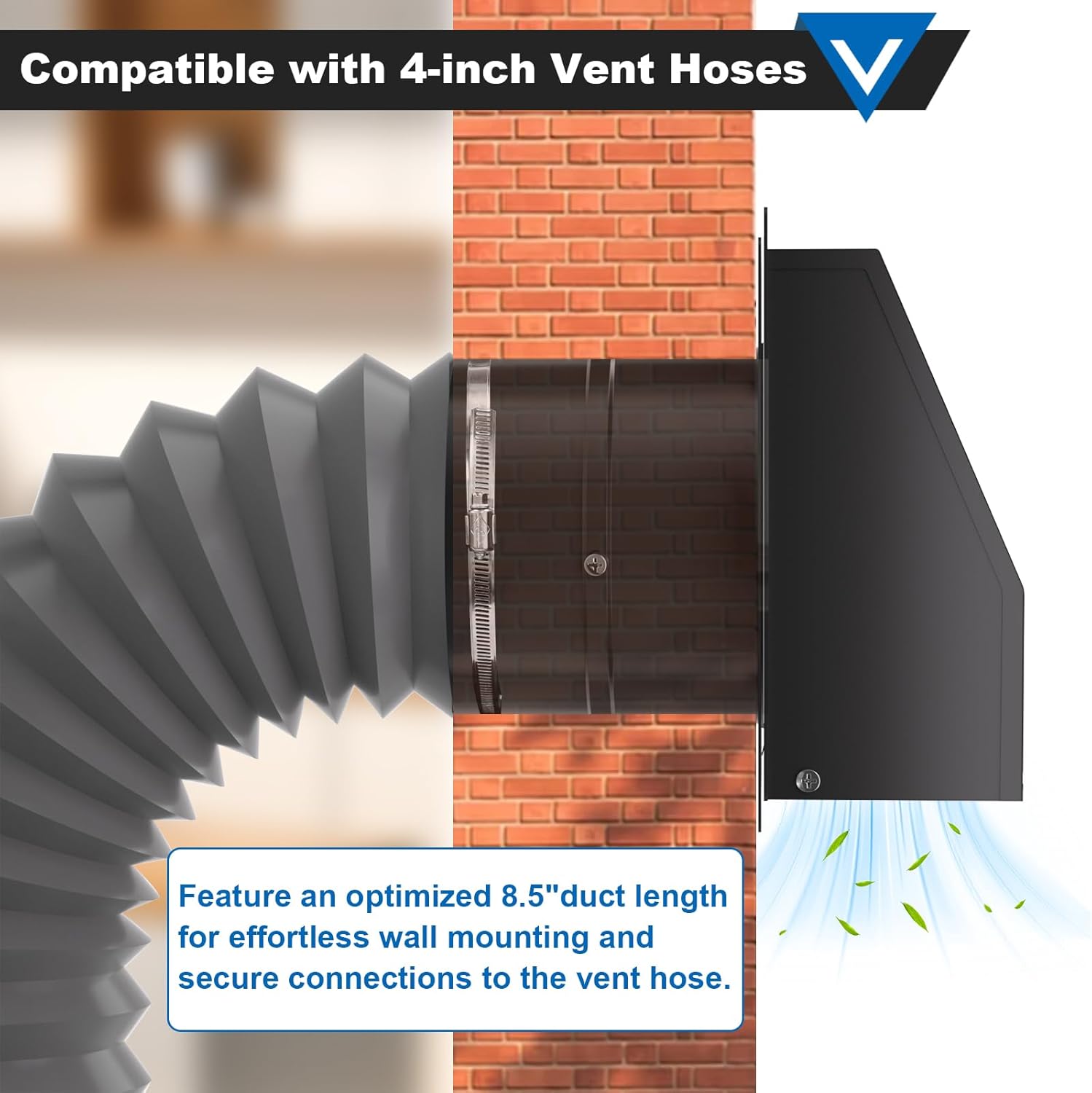 4 Inch Dryer Vent Cover, Hooded Wall Vent with Screen and Damper Galvanized Steel Vent Covers for Wall Black Air Exhaust Duct Outlet Cap Kit for Exterior Home Outdoor Laundry Room Ventilation