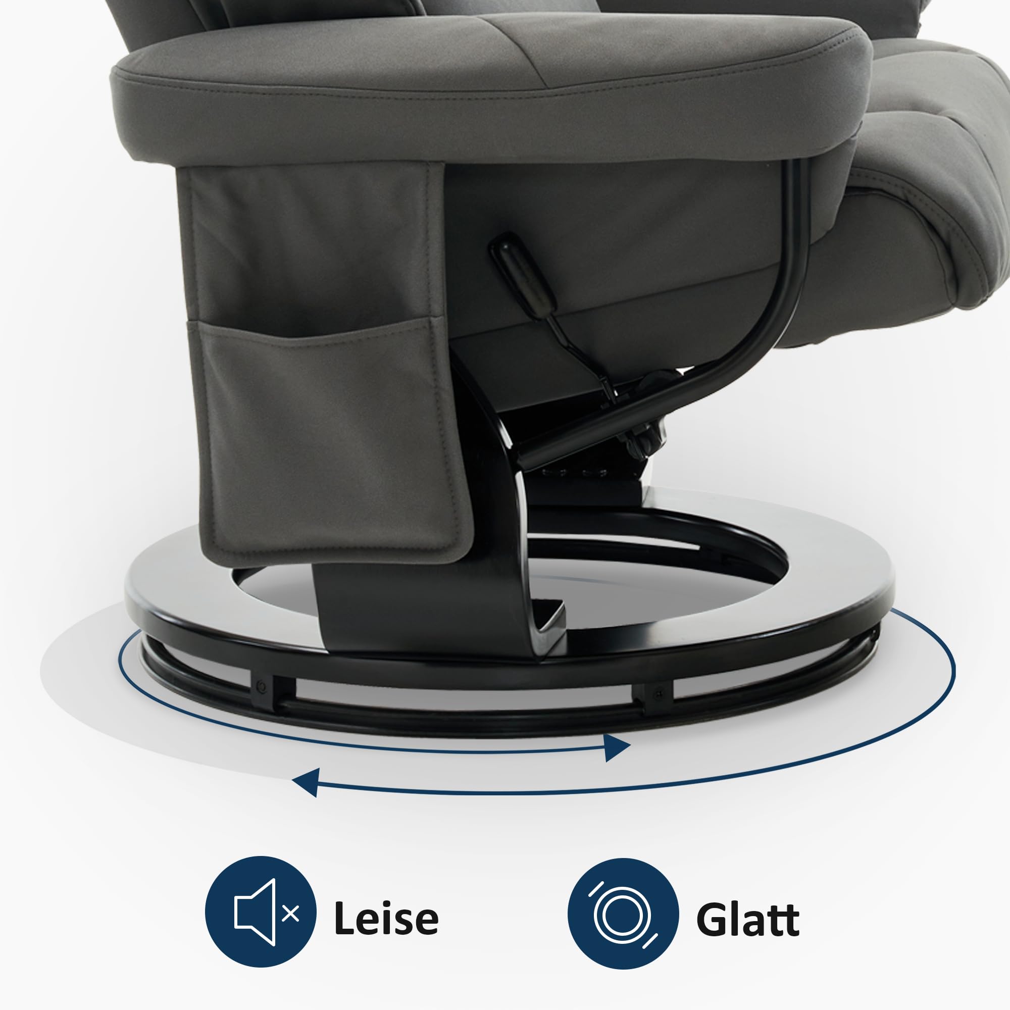 MCombo Relaxsessel mit Hocker Drehbare Fernsehsessel Liegefunktion Moderner TV-Sessel Stuhl Wohnzimmer Mikrofaser Grau