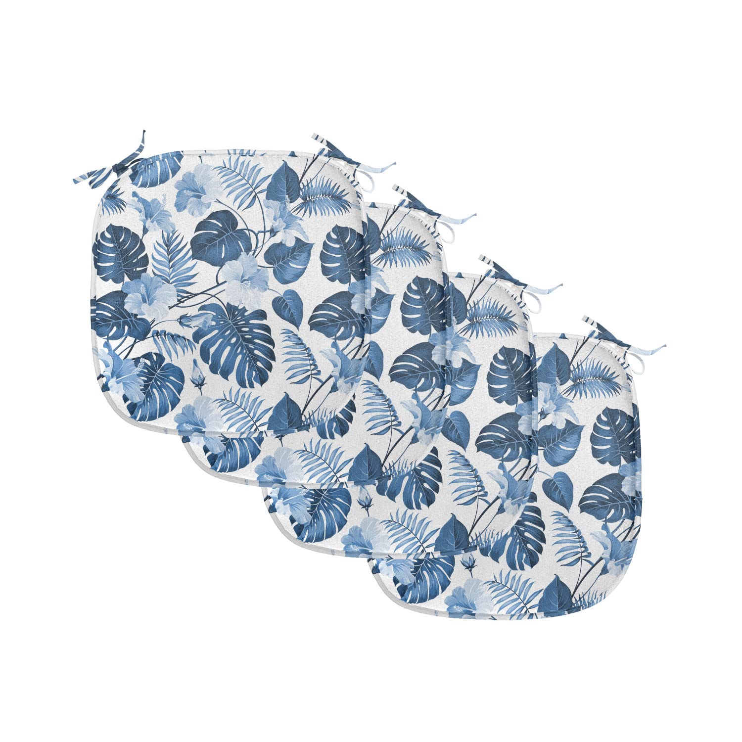 AmbesonneHawaii Chair Seating Cushion Set of 4, Branch of Arecaceae Tree Polynesian of Triumph and Victory Spring, Anti-Slip Seat Padding for Kitchen & Patio, 16"x16", Cobalt Blue Pale Blue