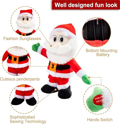 Miniatura 3 de SdeNow Papá Noel que camina cantando bailando música twerking temblando Papá Noel animado de Navidad eléctrico juguetes de Papá Noel muñecas regalo