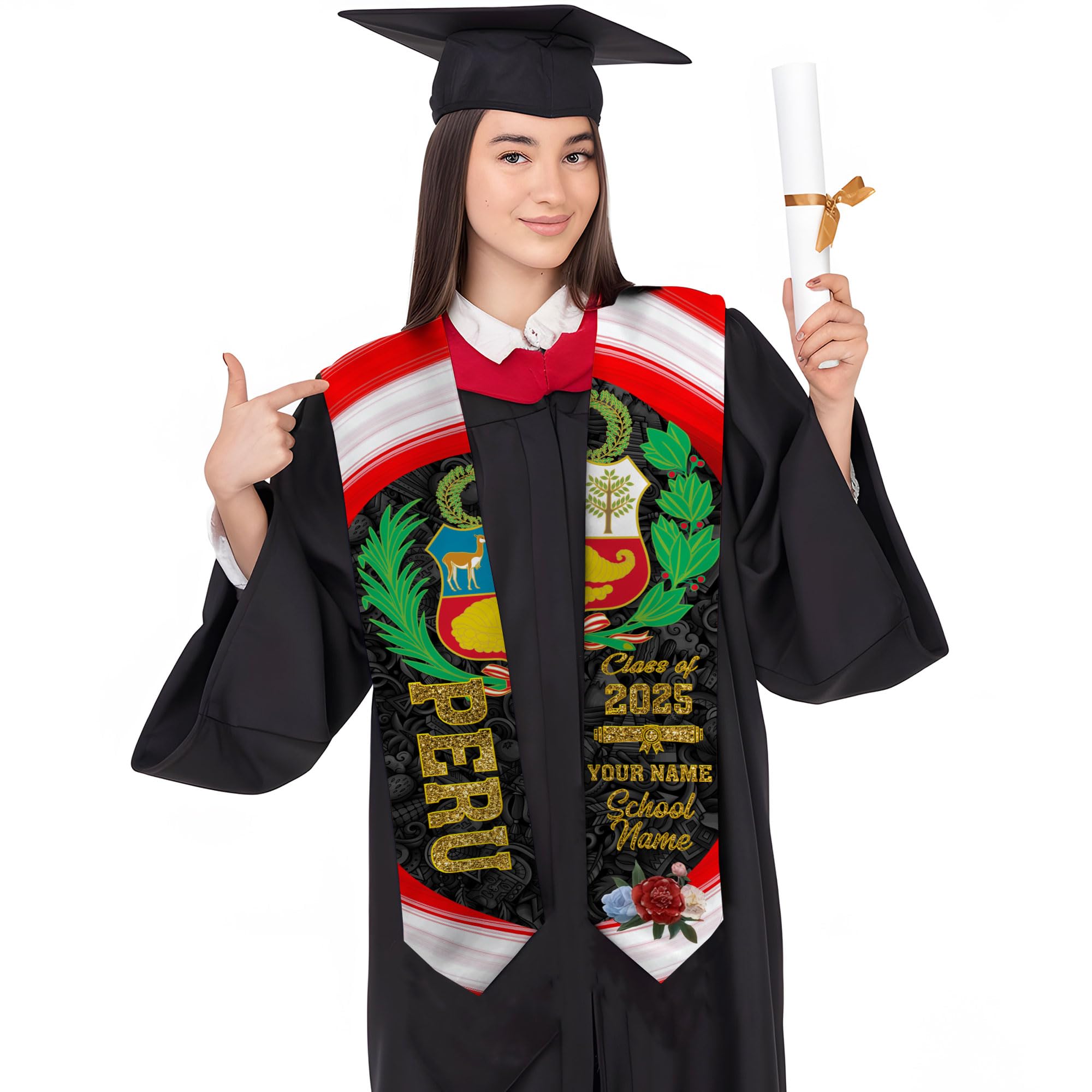 MonkeyVan Custom Peruvian Graduation Sash, Peru Graduation Stole, Peru Flag Stole Class Of 2025, Sashes For Graduations 2025 Peru 10