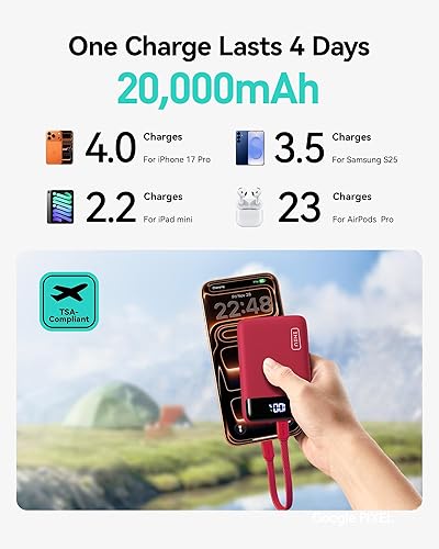 INIU Portable Charger, 22.5W 20000mAh Fast Charging Small Power Bank, Flight Cruise Ship Travel Essentials Mini Phone Charger Compatible with iPhone Samsung for College Students Teen Boys Girls, Red - 3