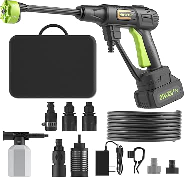 Cordless Portable Washer, Handheld Washer, Battery Operated Washer for Car Home Outdoor Patio Garden, Lightweight Car Washer, Washer with Foam Pot, Cleaner with 23FT Elastic Hose Blackgreen
