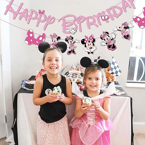 Miniatura 6 de Pink Mouse Birthday Banner for Girls, Party Decorations for 1st 2nd 3rd Birthday and Baby Shower (Pink) 1