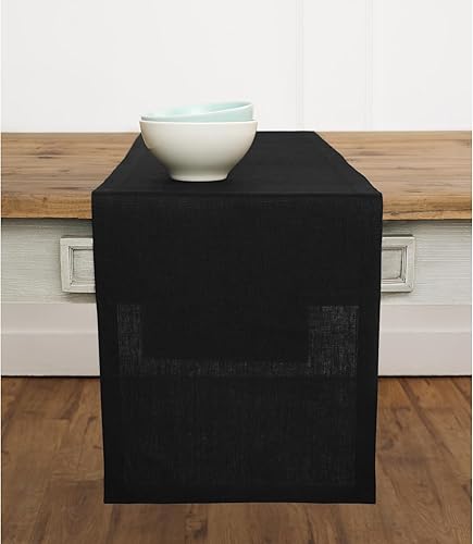 Solino Home Camino de mesa de lino negro Camino de mesa de 14 x 72 pulgadas para otoño, Halloween, Acción de Gracias, Navidad Camino de mesa de