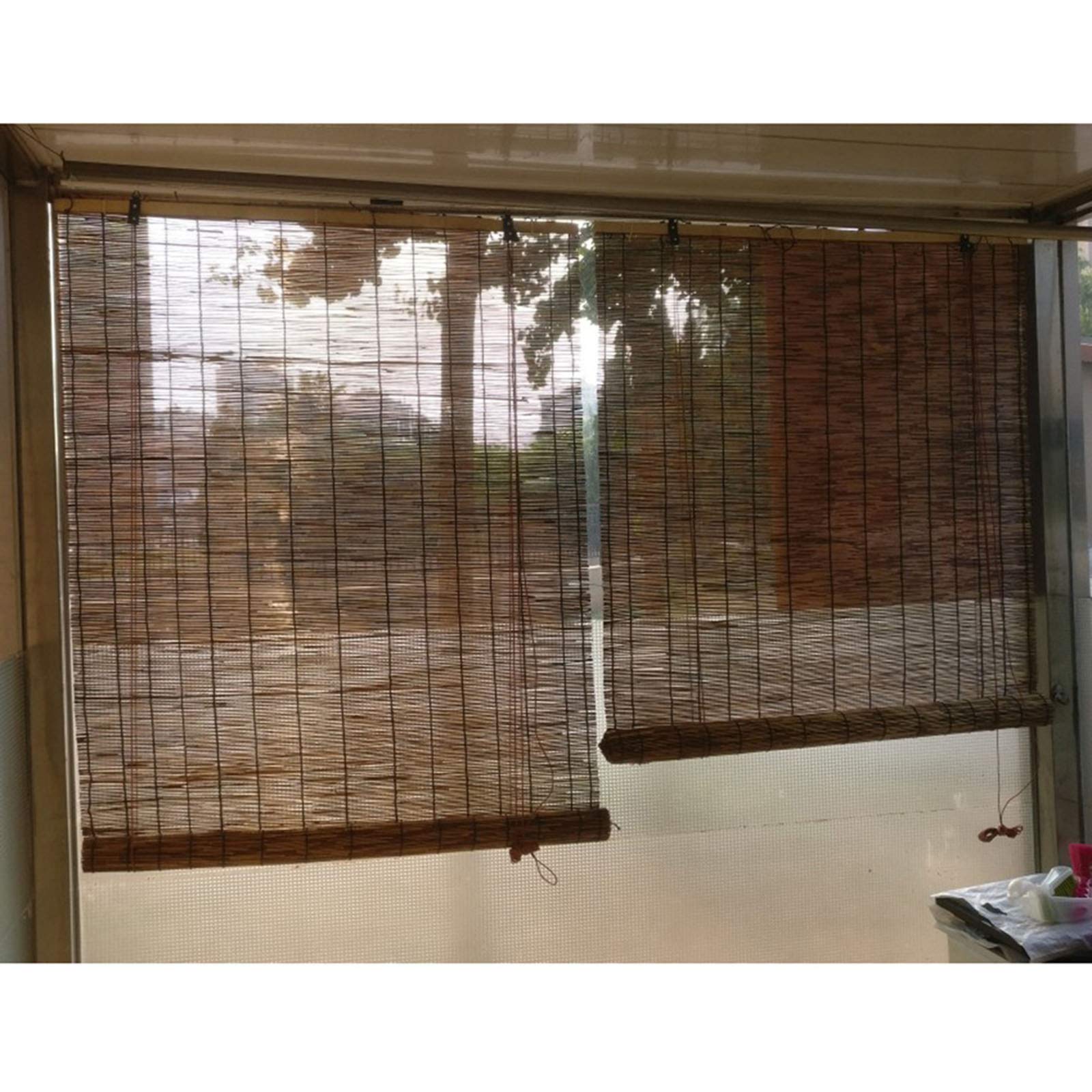 DLLY Zasłona bambusowa, karbonizowane osłony trzcinowe, wodoodporne żaluzje przeciwsłoneczne, trwała rzymska zasłona, do salonu, patio, ogrodu, 100 x 180 cm/39,5 x 71 cali