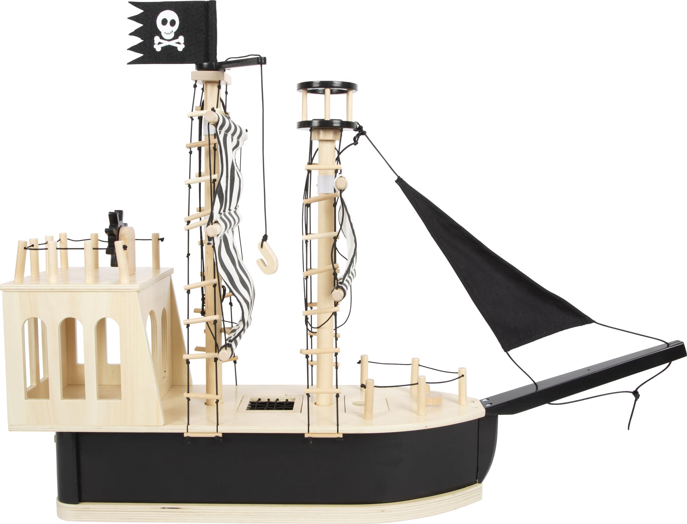 small foot Barco Pirata para muñecas Flexibles de Madera, Gran Barco de Juguete con Accesorios y Funciones, 12411