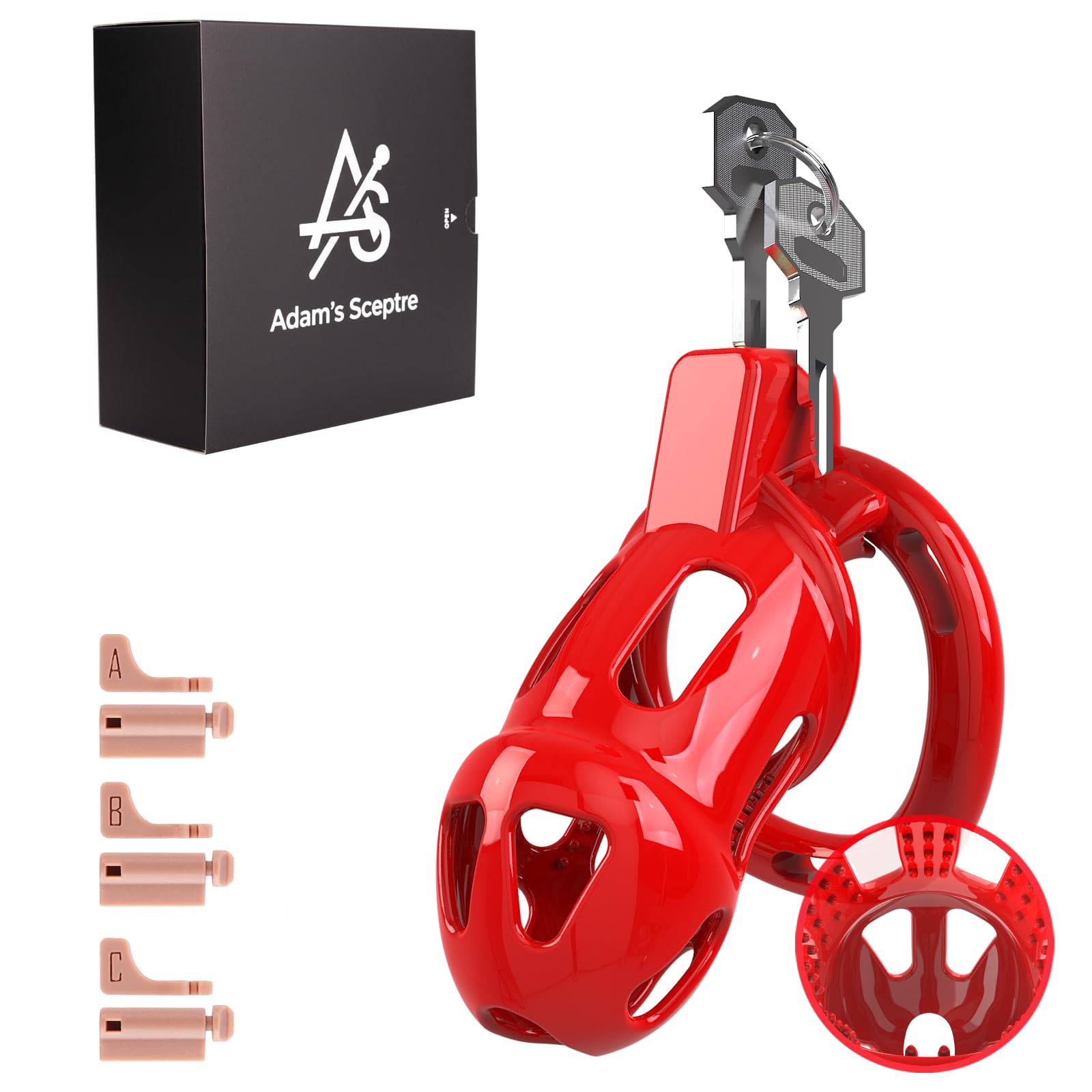 Adam’s Sceptre Male Chastity Cage, Thorn Red Medium Premium Chastity Device with Massage Dot, Invisible Lock & Disposable Resin Keys for Long-Term Wear Men Penis Exercise Bondage Gear & Adult Sex Toy M Thorn Red