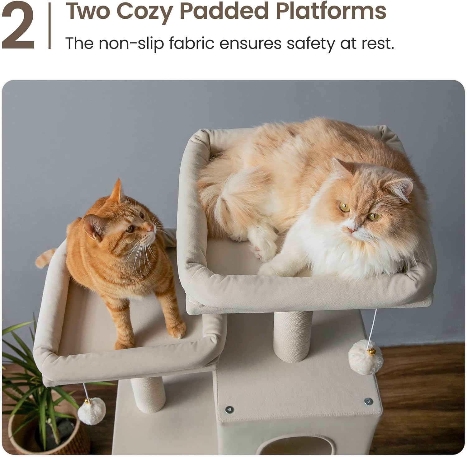 MWPO Large Modern Cat Tree, 70.1-Inch Wood Cat Tower for Indoor Cats, Multi-Level Tall Cat Condo with 2 Padded Perches, Hammock, Scratching Posts, Dangling Toys, Beige