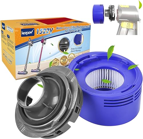KEEPOW Cubierta trasera del motor y filtro de repuesto para aspiradora Dyson V7 V8, mejora tus aspiradoras, reduce el ruido (1+1 unidad)