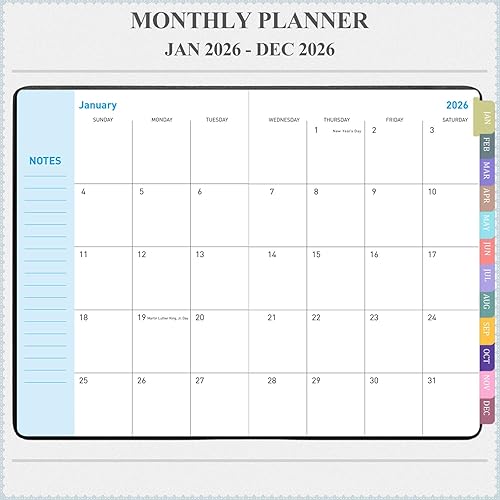 Vista 9 de Tiankool Agenda 2026, enero 2026 - diciembre 2026, agenda semanal y mensual con calcomanías, cierre elástico, bolsillo interior, esquina redonda