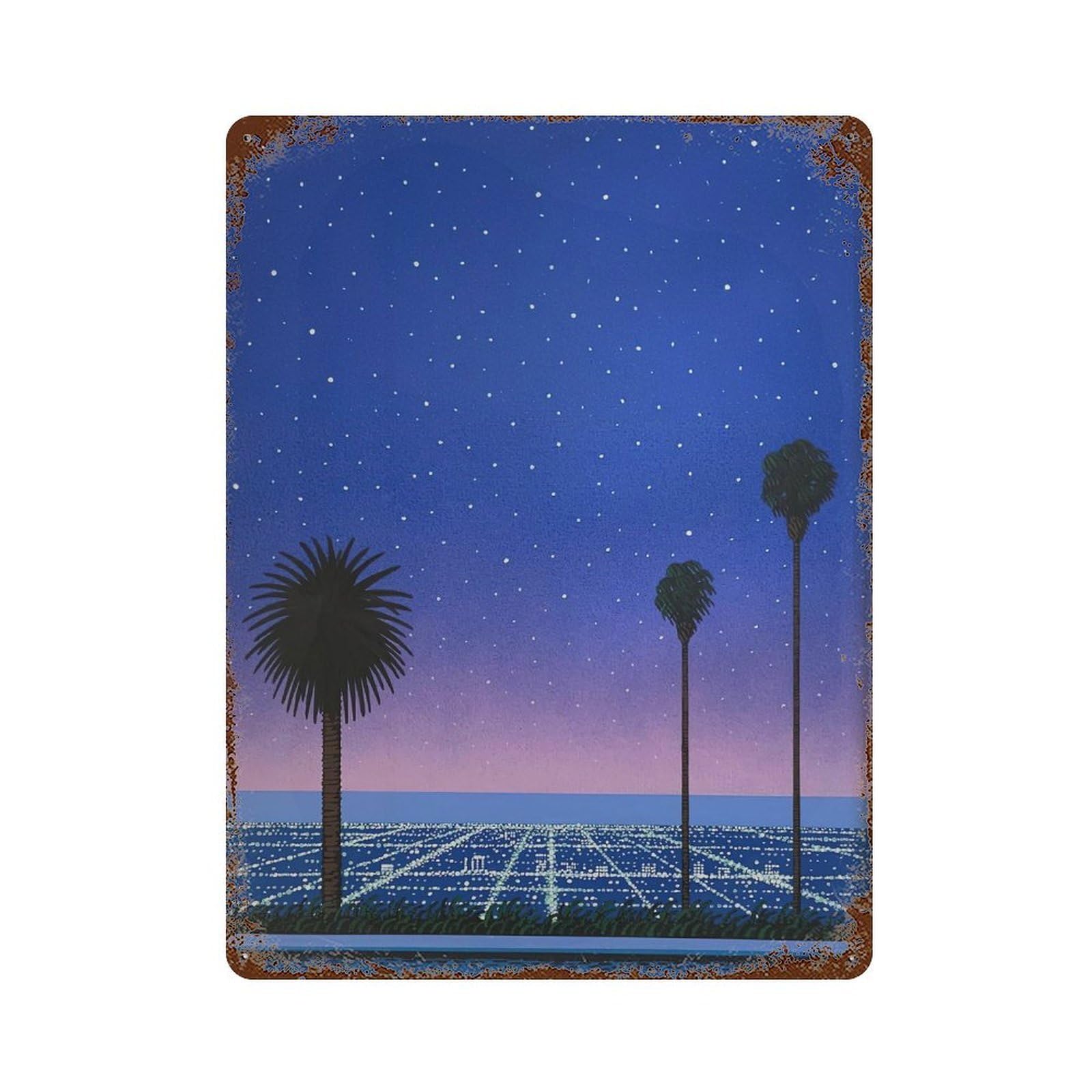 xiaoxiaoshen Starry Night Cityscape. Hiroshi Nagai Japanese City Pop Wall Decor Art Metal Tin Poster Modern Home Decor Art Home Bar Shop Decorations Vintage Sign 40x30cm