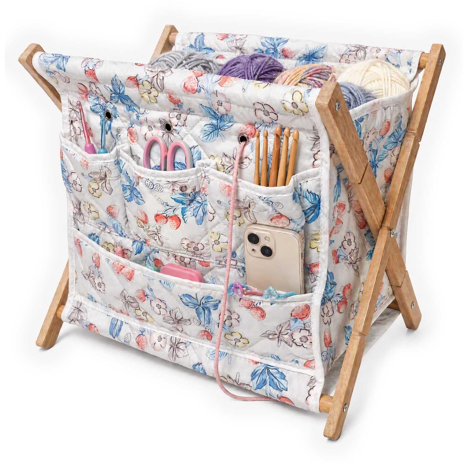 Gkesgm Yarn Storage Organizer for Yarn Skeins，Large Crochet Yarn Holder Case for Carrying Projects, Knitting Needles, Crochet Hooks and Other Accessories