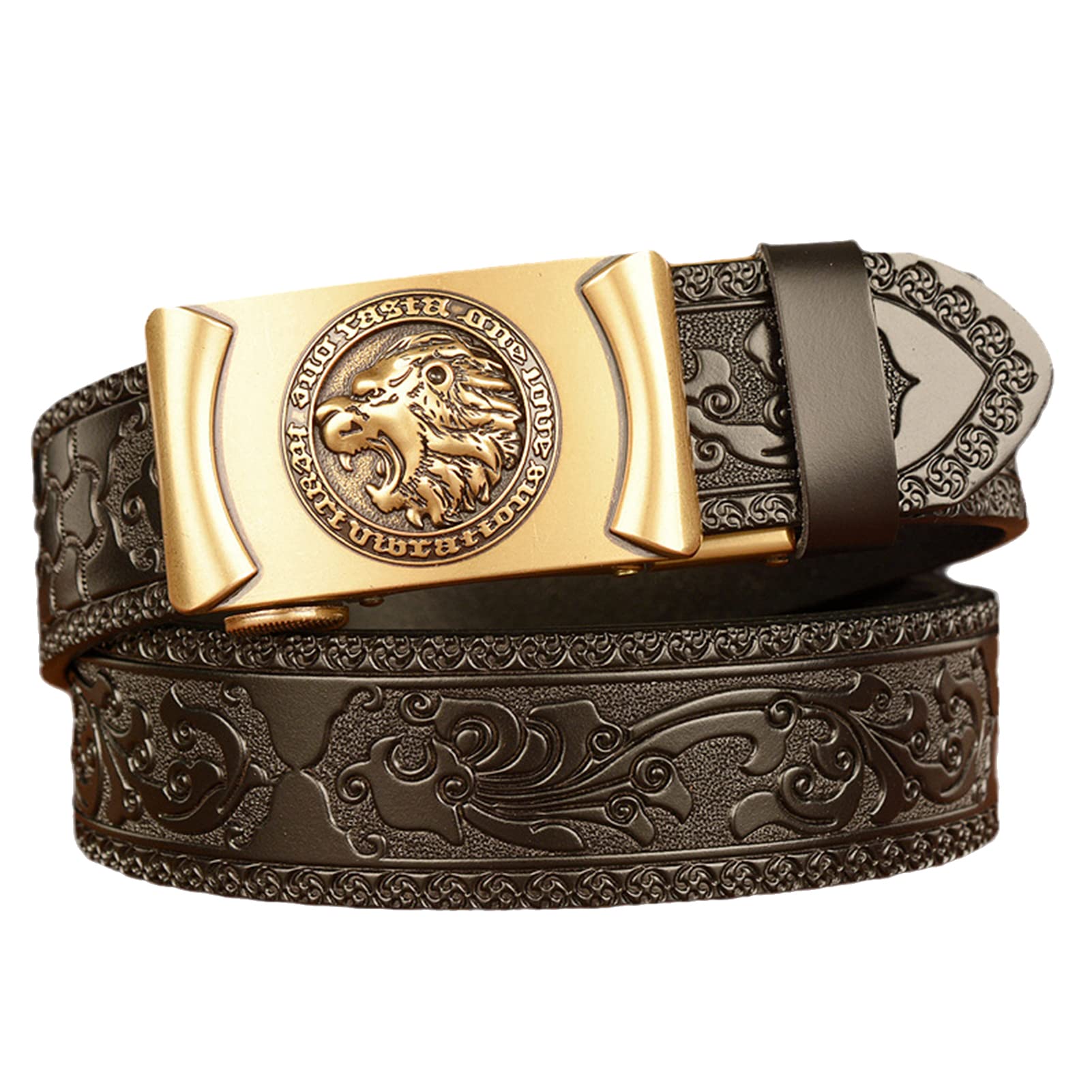 BDAYEK Men's Belt Men's Ratchet Dress Belt With Animal Head Buckle Black Embossed(Lion~b,120Cm/Waist:40"~42")