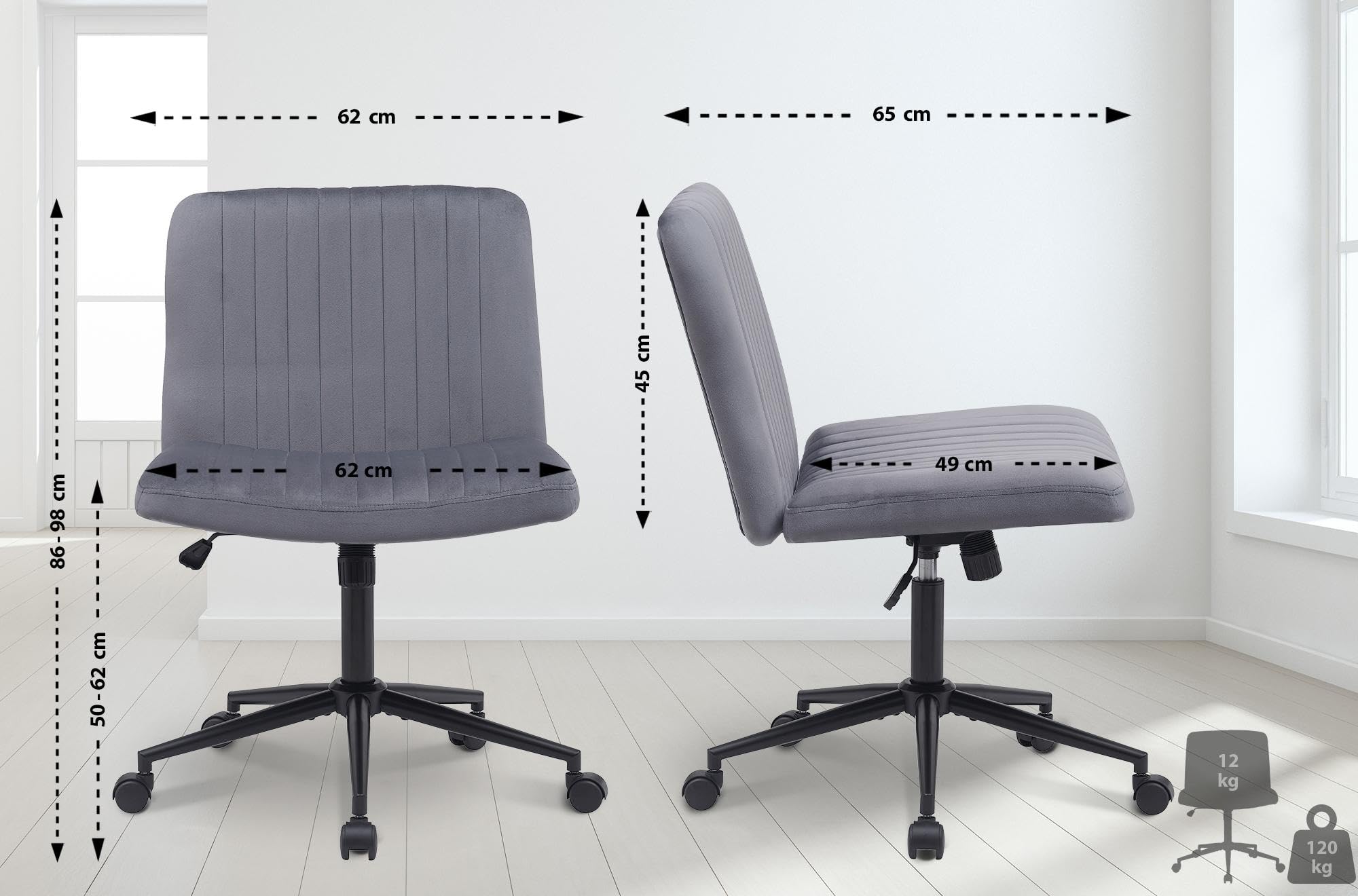 CLP Chaise de Bureau Kingman I Chaise pivotante avec Dossier I Chaise de Bureau rembourrée, réglable en Hauteur et pivotante, Couleur:Gris foncé, Matériel:Velours