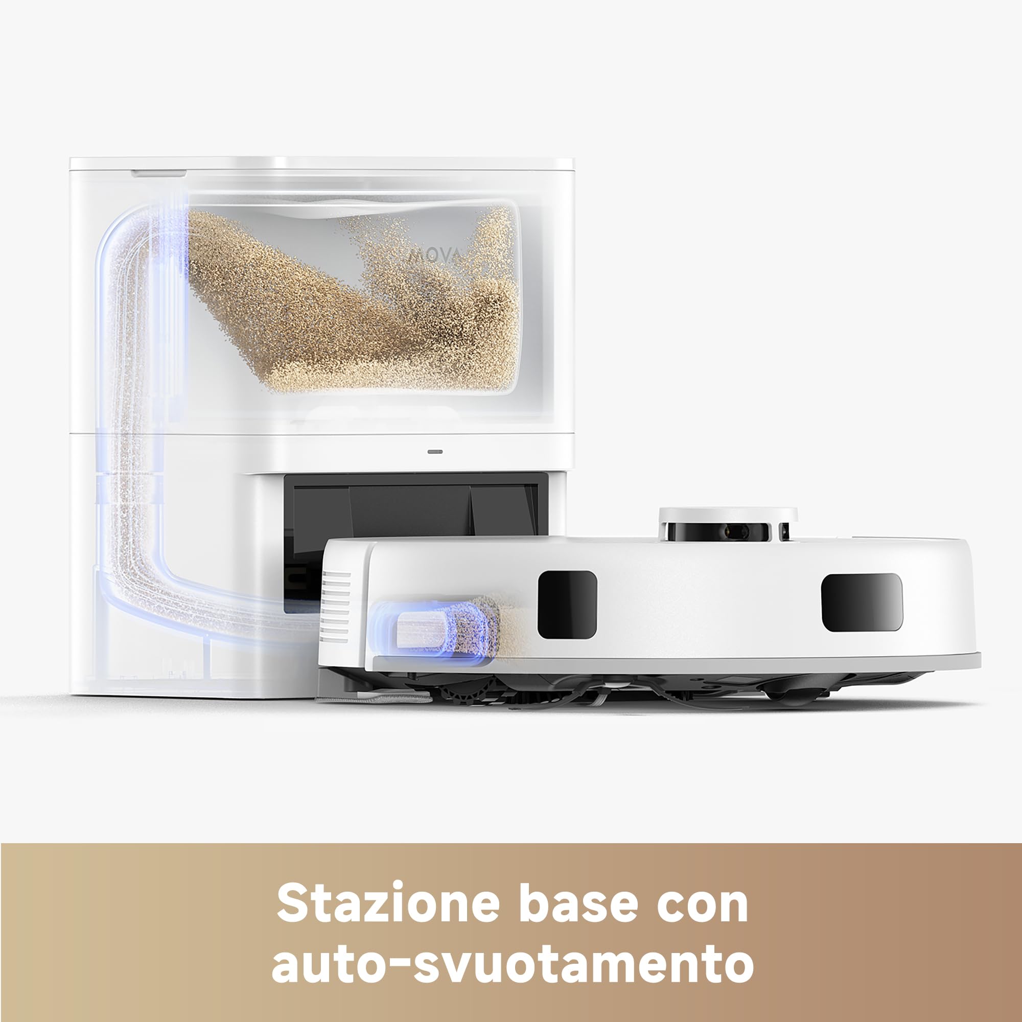 Mova Aspirapolvere Robotica E20 Plus: Navigazione Laser Intelligente, Pulizia Secco e Bagnato 2 in 1, Autosvuotamento del Contenitore della Polvere, Multisuperficie