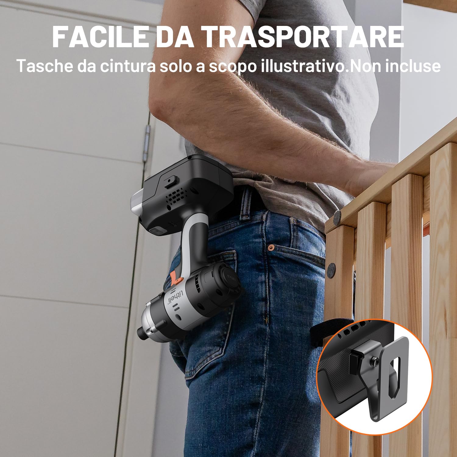 Litheli Trapano avvitatore a percussione, 1/4", attacco esagonale a batteria, con batteria da 20 V, 2,0 Ah, 180 Nm, 3000IPM, incluso LED, clip per cintura e 21 accessori