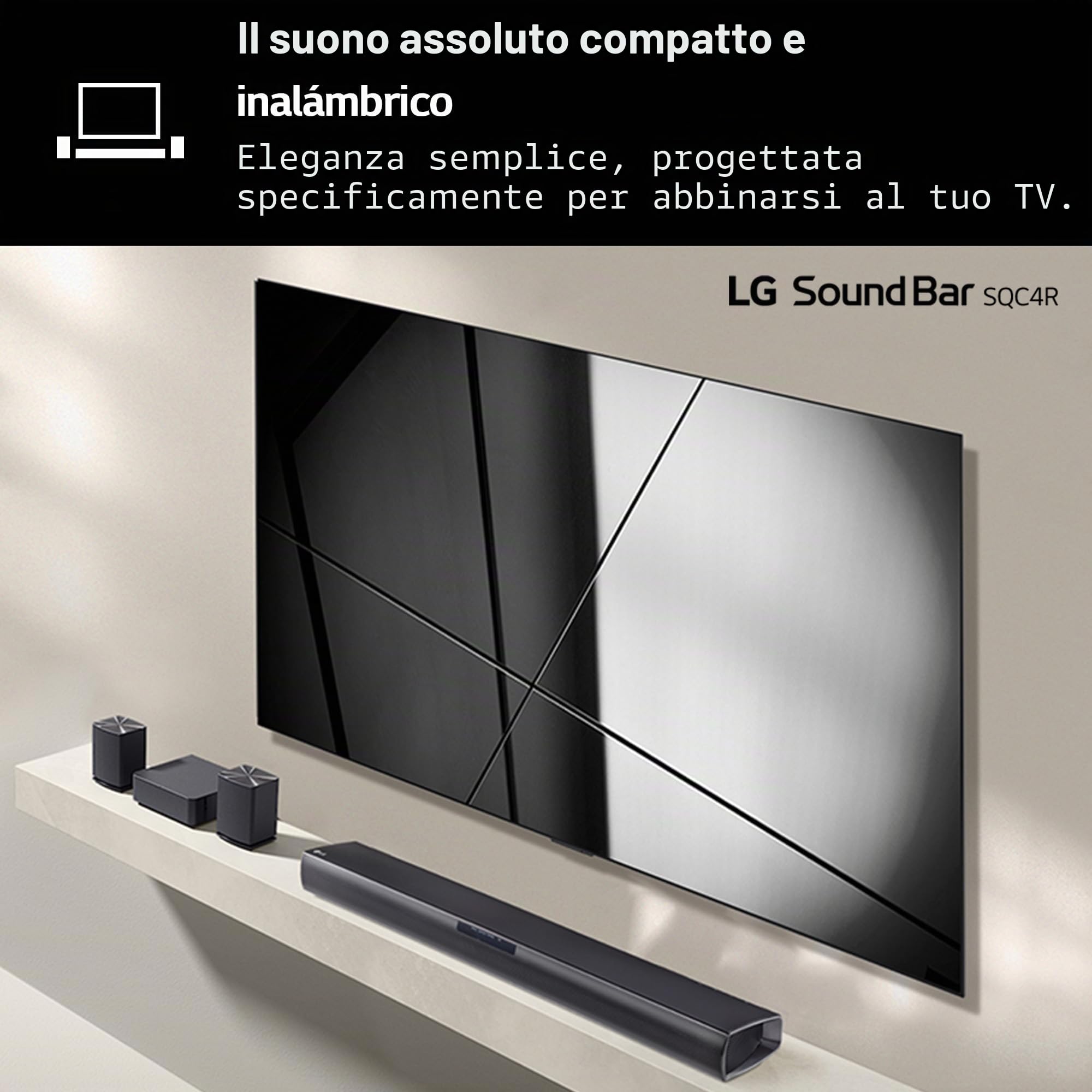 LG SQC4R - Barra audio intelligente, 220 W, Dolby Digital, compatibile con LPCM, Equalizzatore di Bassi, 4.1 Canali, Nero
