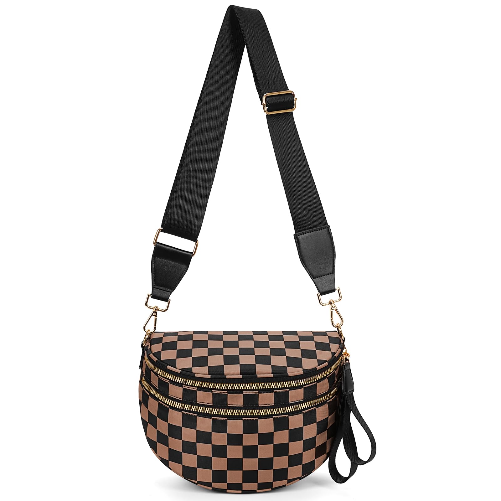 hibear Checkered Crossbody Bag Spacious Bum Bags for Women Nylon Crossbody Fanny Packs Checkered Purse Belt Wallet