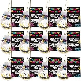 Fun Express Clear Plastic Ornaments for Crafts - 12 Fillable Ball Ornaments Kit with New Years Eve Wishing Papers | DIY Clear Ornament Balls for Holiday Decorations & Party Activities