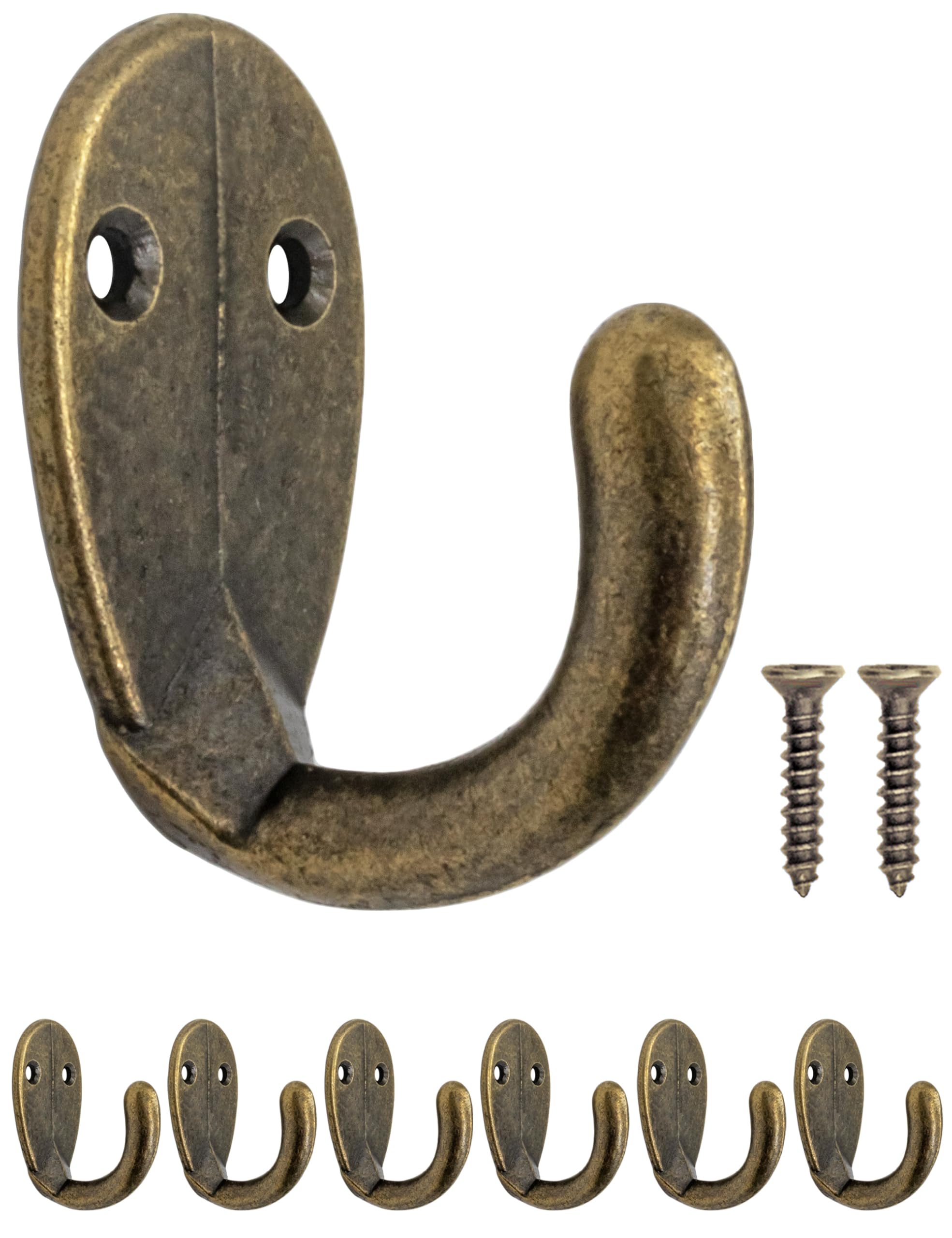 Fuxxer Bronze Fuxxer® - Antique Hooks For Coats Or Towels, Cast Iron Brass Design, Vintage Style, Oval, Set Of 6