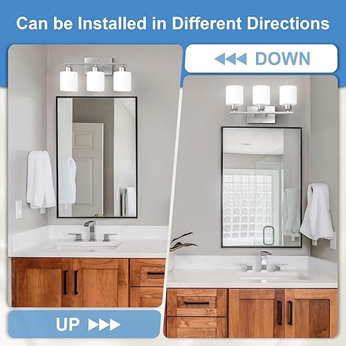 Miniatura 4 de Bathroom Light Fixtures Over Mirror Brushed Nickel, Rustproof 3-Light Bathroom Vanity Lights, 18 Inches Modern Wall Sconces E26 Base, Milky White