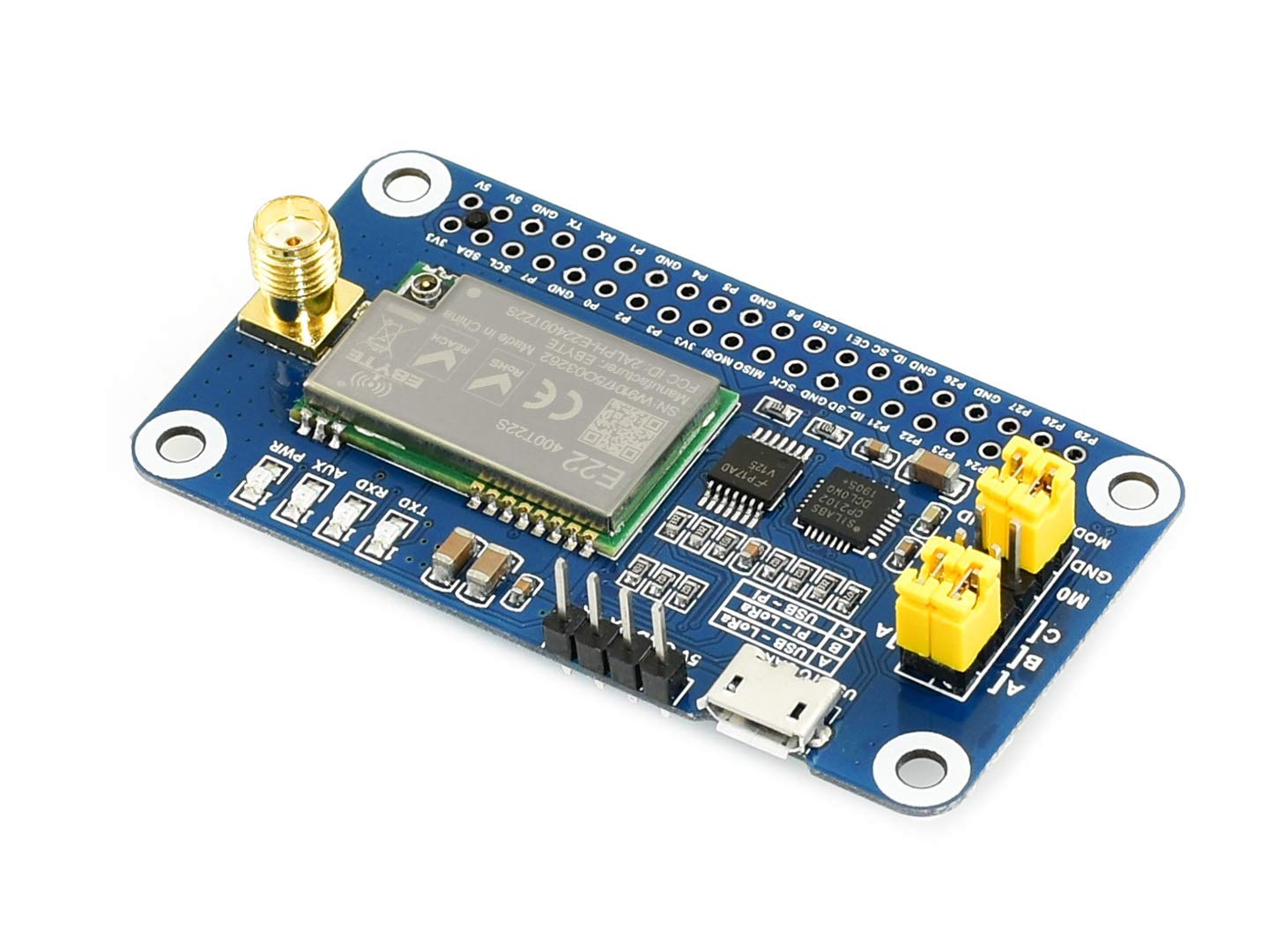Waveshare SX1268 LoRa HAT for Raspberry Pi Spread Spectrum Modulation 433MHz Frequency Band Allows Data Transmission up to 5km Through Serial Port Supports Wireless Parameter Configuration