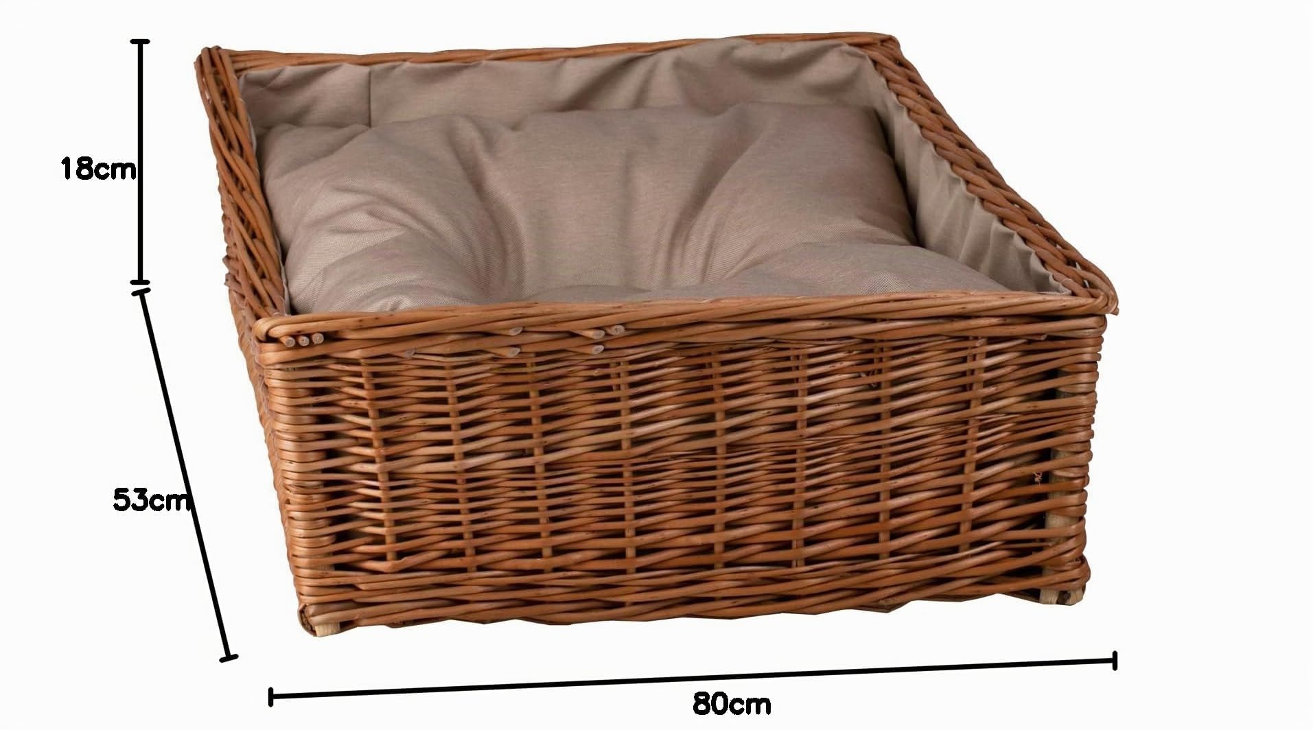 Hundekorb aus Weide für Hund und Katze Hundebett Katzenbett mit Kissen Tierkorb geflochten Katzenkorb rechteckig Liegestuhl 80x50 H10/18
