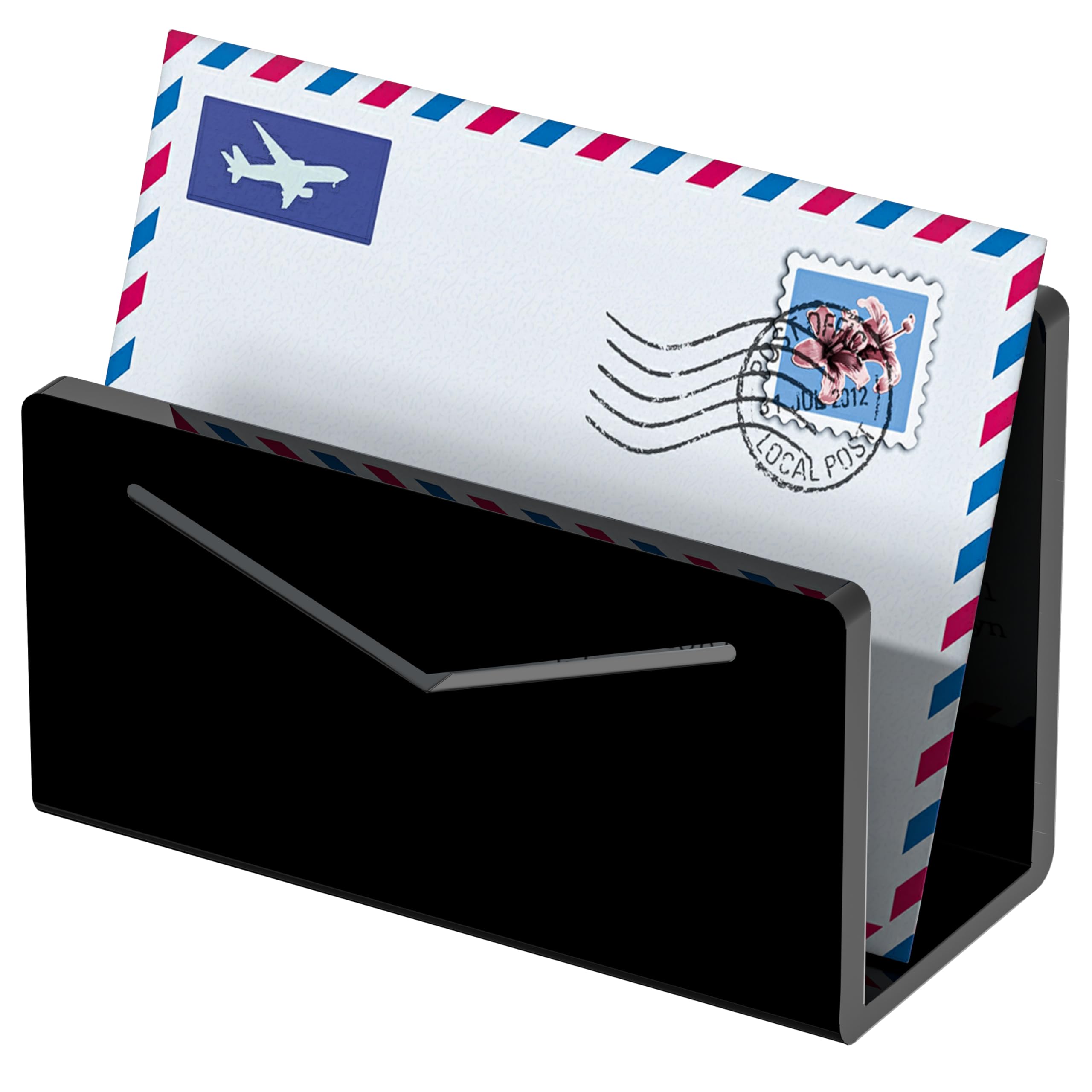 FUCDTEFC Acrylic Mail Holder, Black Acrylic File Letter Organizer, Vertical Envelope Mail Holder for Desk, Lightweight Countertop Bill Holding Sorter